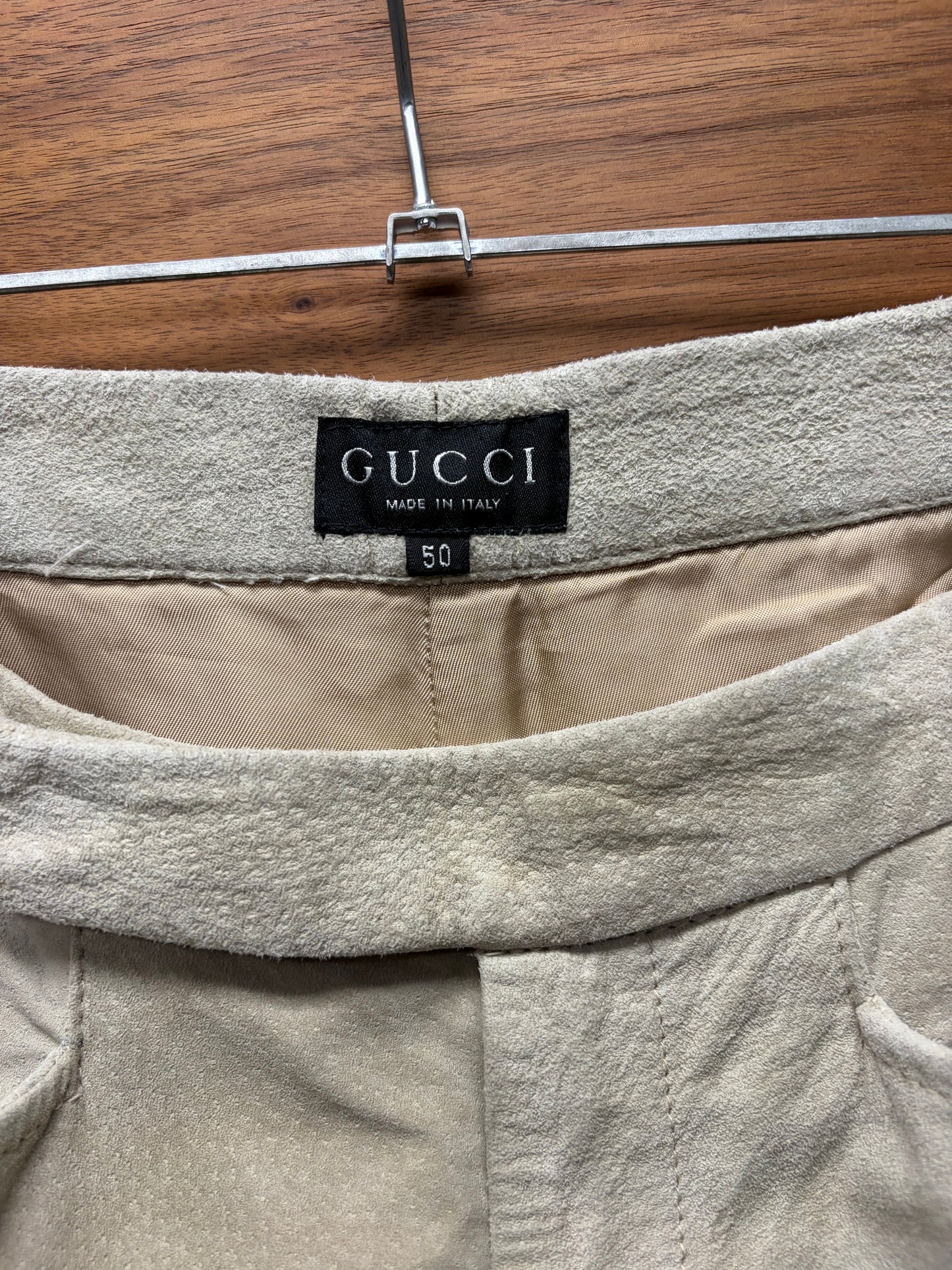 Gucci by Tom Ford Cream White Suede Flared Leg Trousers