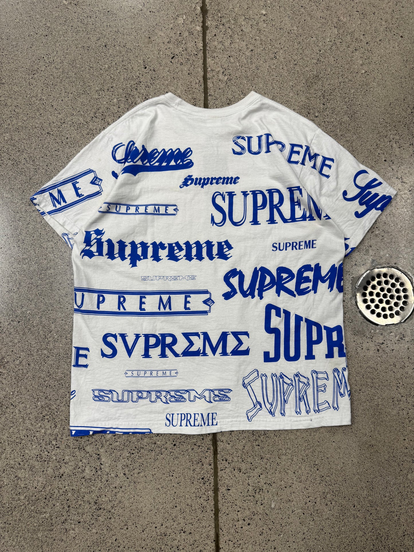 AW2020 Supreme Multi-Logo White/Blue Logo T-Shirt