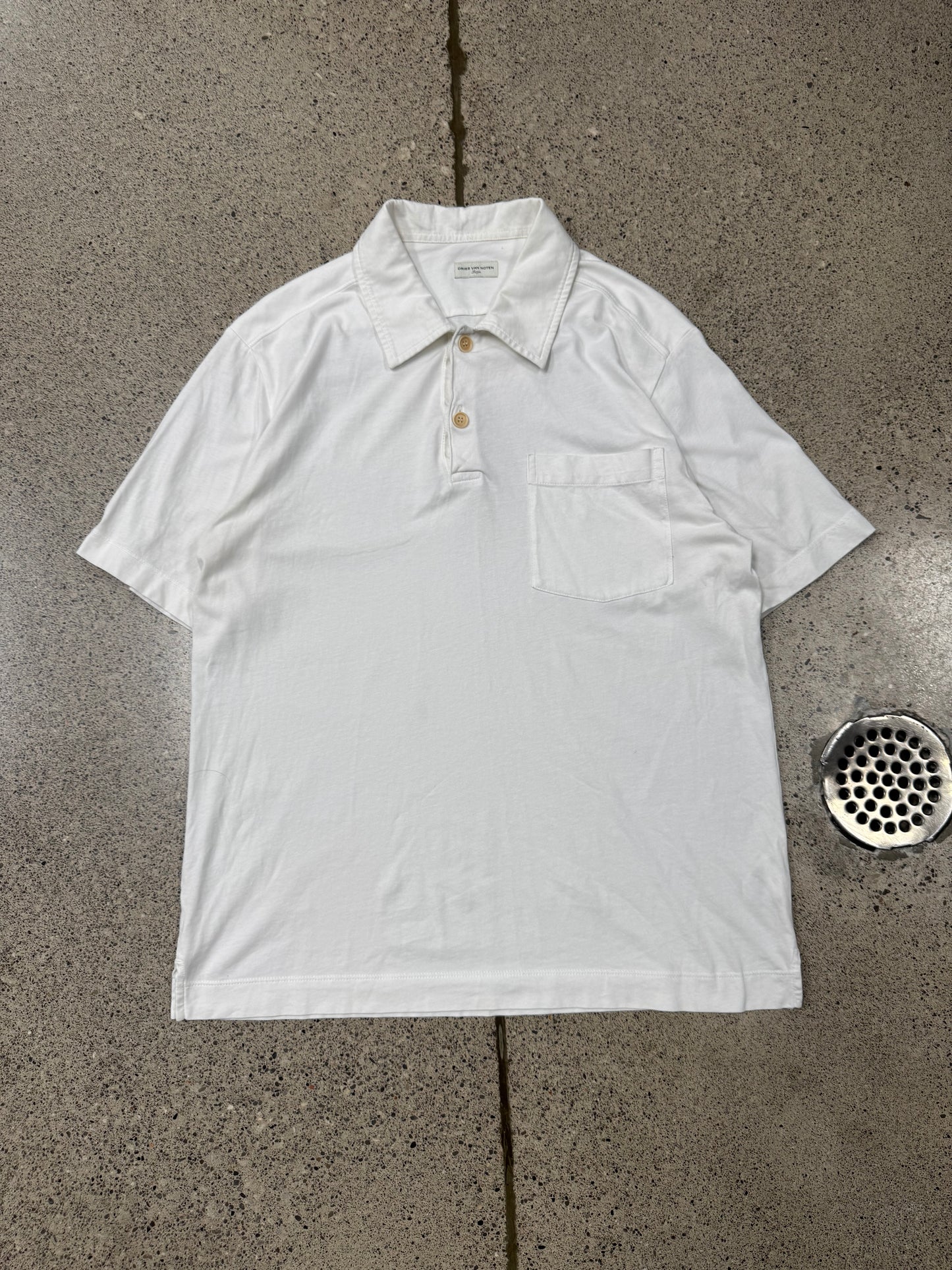 Dries Van Noten White ‘2 Button’ Cotton Collared Polo