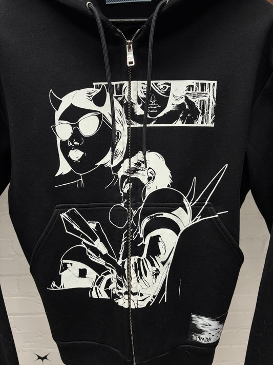 SS2018 Prada ‘Comic Strip’ Black/White Graphic Zip-Up Hoodie