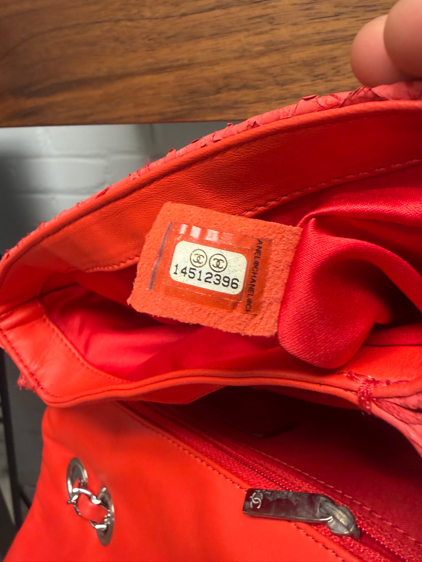 Chanel Red Python Leather Classic ‘Flap Bag’ with Silver Hardware