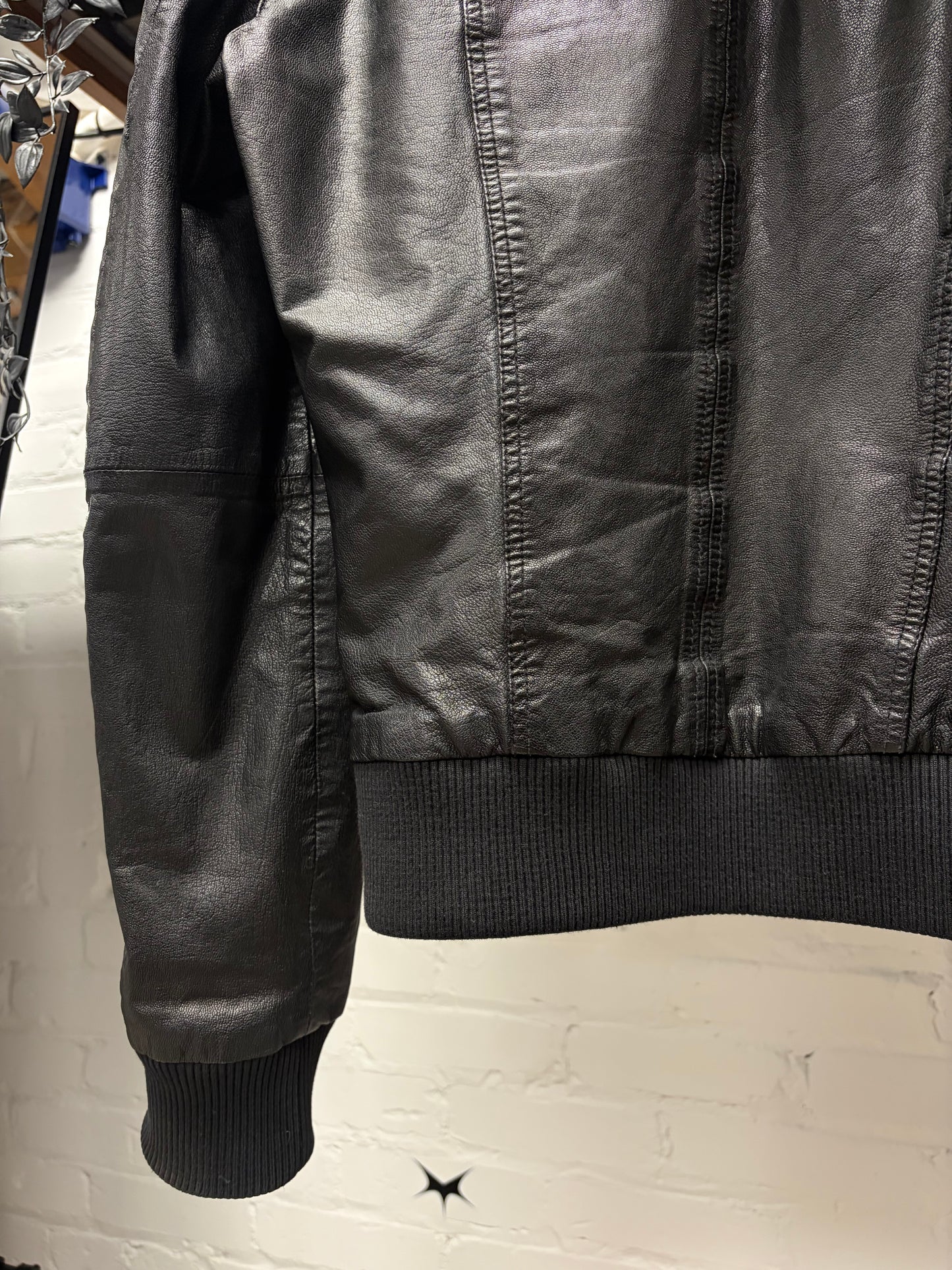 2000s Vintage Dolce & Gabbana Black Lambskin Leather Zip-Up Hoodie