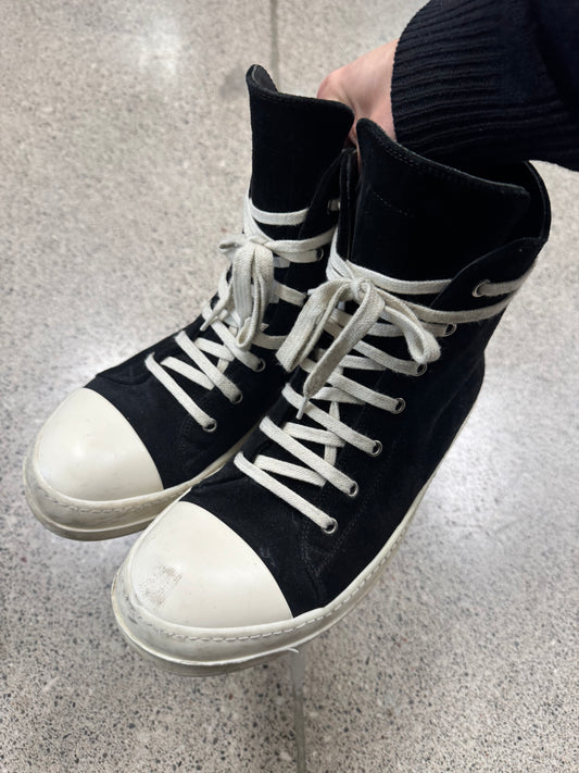 Rick Owens DRKSHDW Black Velour ‘Ramones’ High Top Sneakers