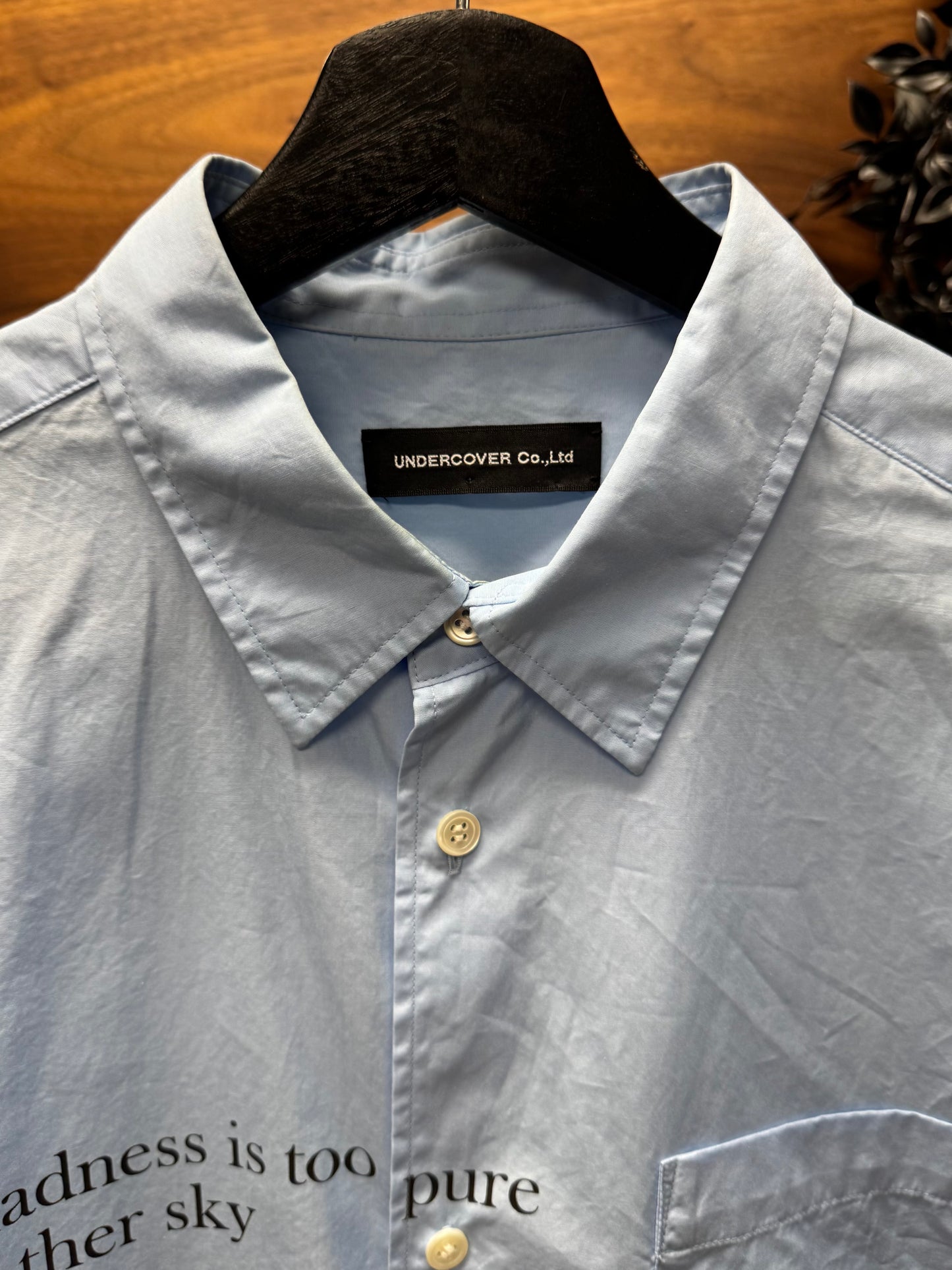 SS2023 Undercover ‘Mother Sky’ Slogan Blue Button Down Shirt