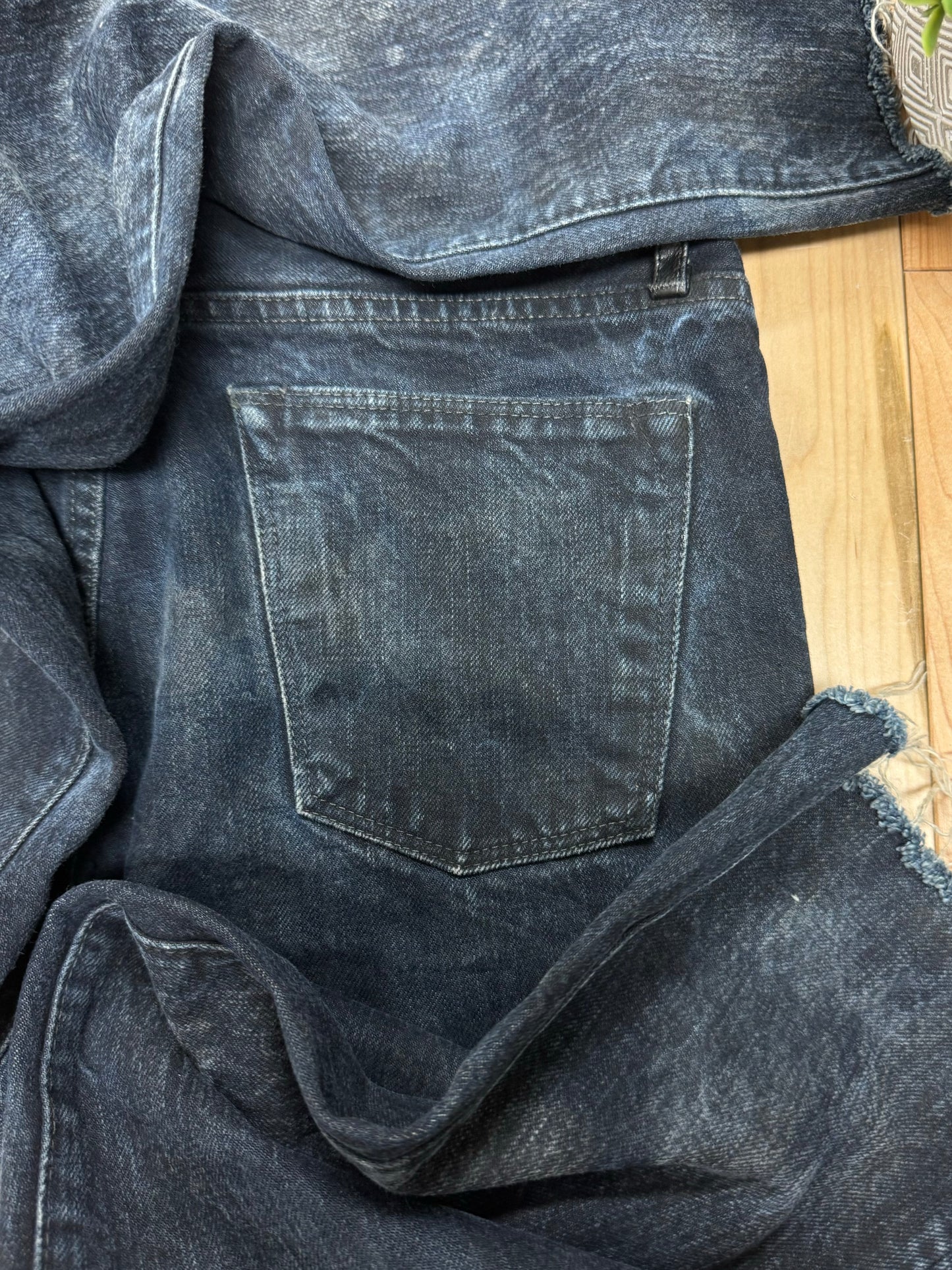 Helmut Lang ‘Raw Hem’ Bootcut Indigo Blue Denim.