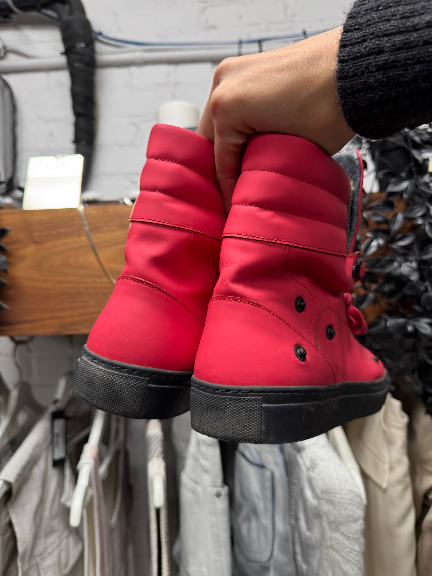 SS2012 Raf Simons Red Leather High Top Sneakers
