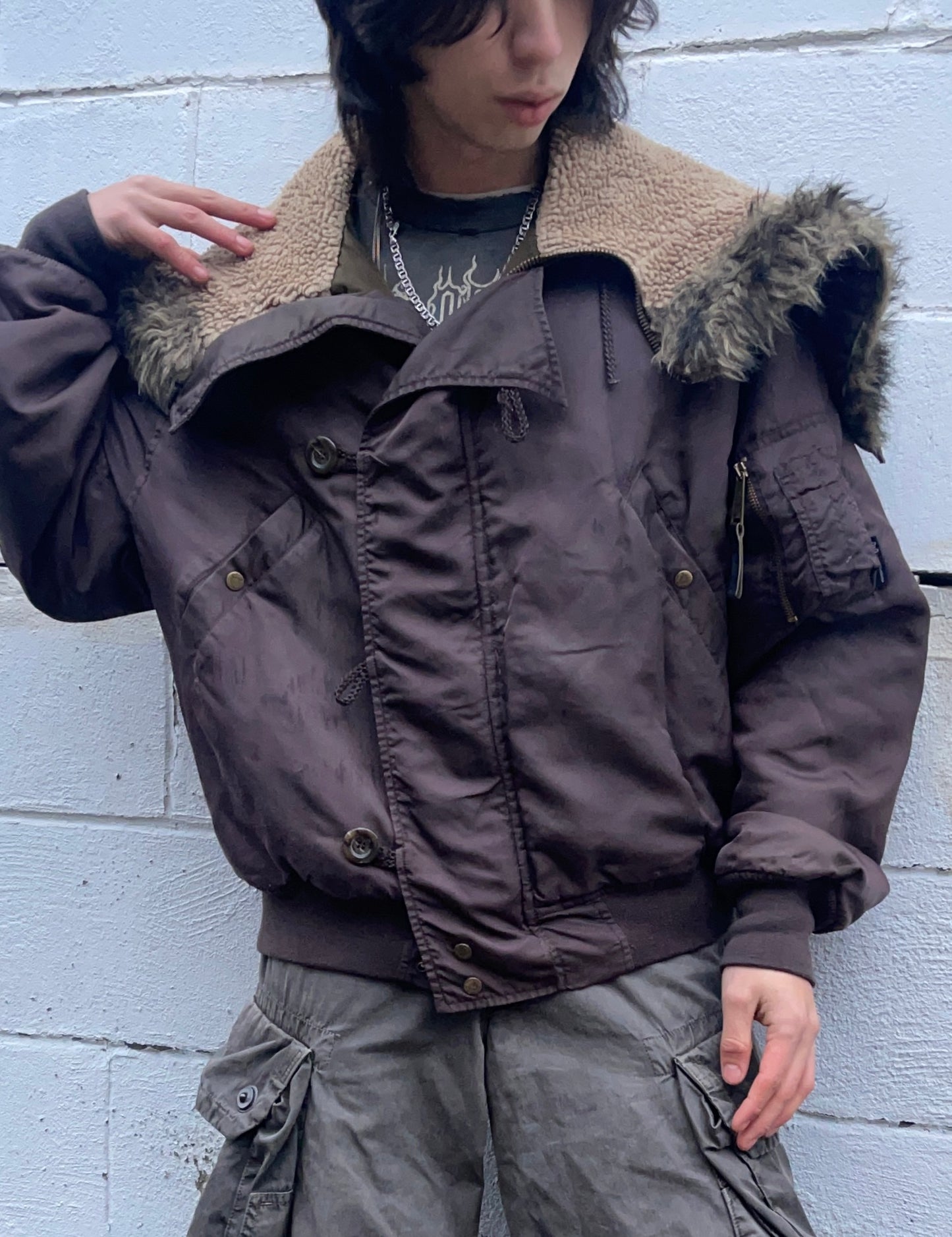 2000s Dolce & Gabbana Split Hood Fur Lined Brown Bomber Jacket