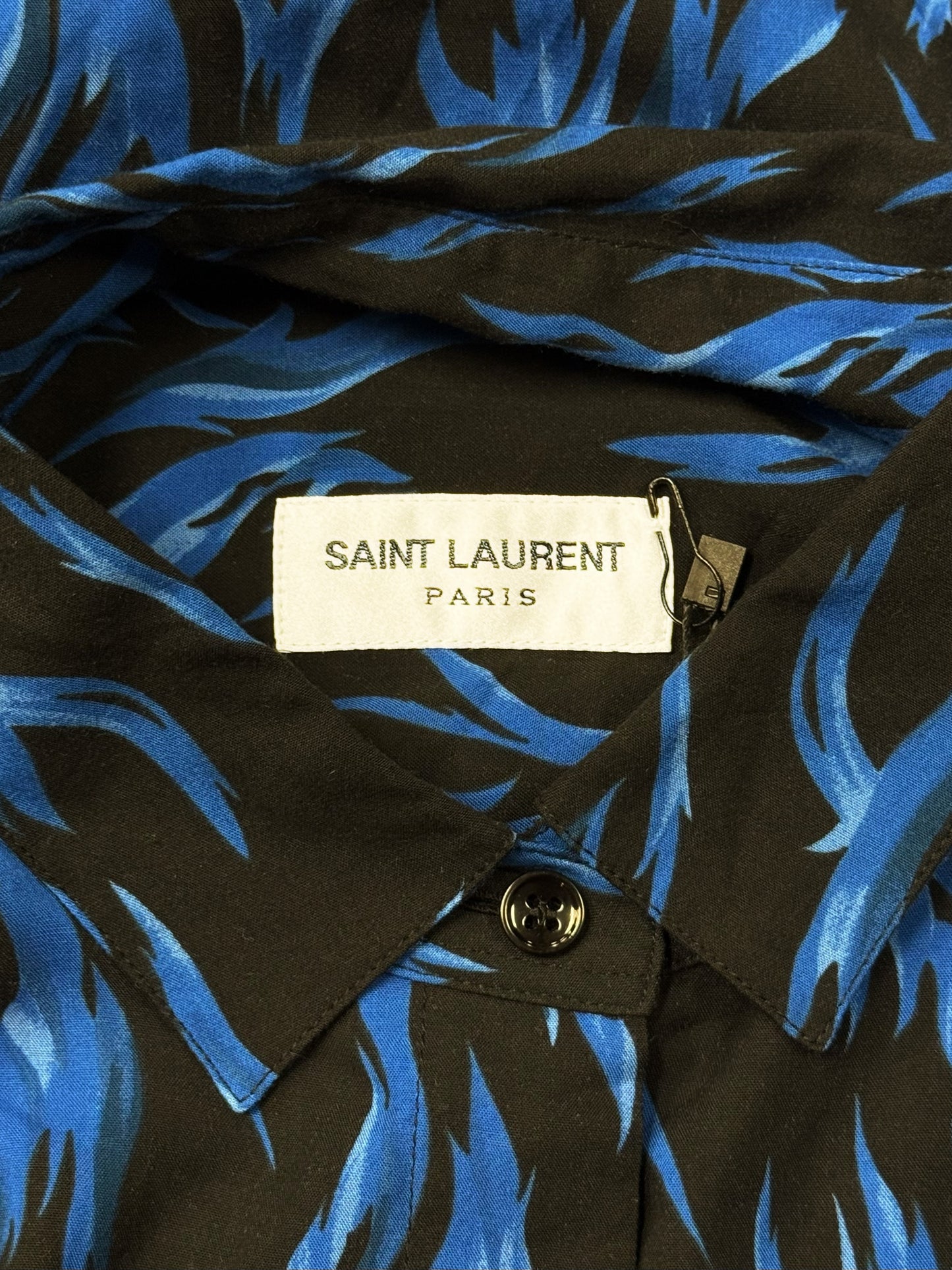 SS2017 Saint Laurent ‘Blue Flame’ Silk Button Down Shirt