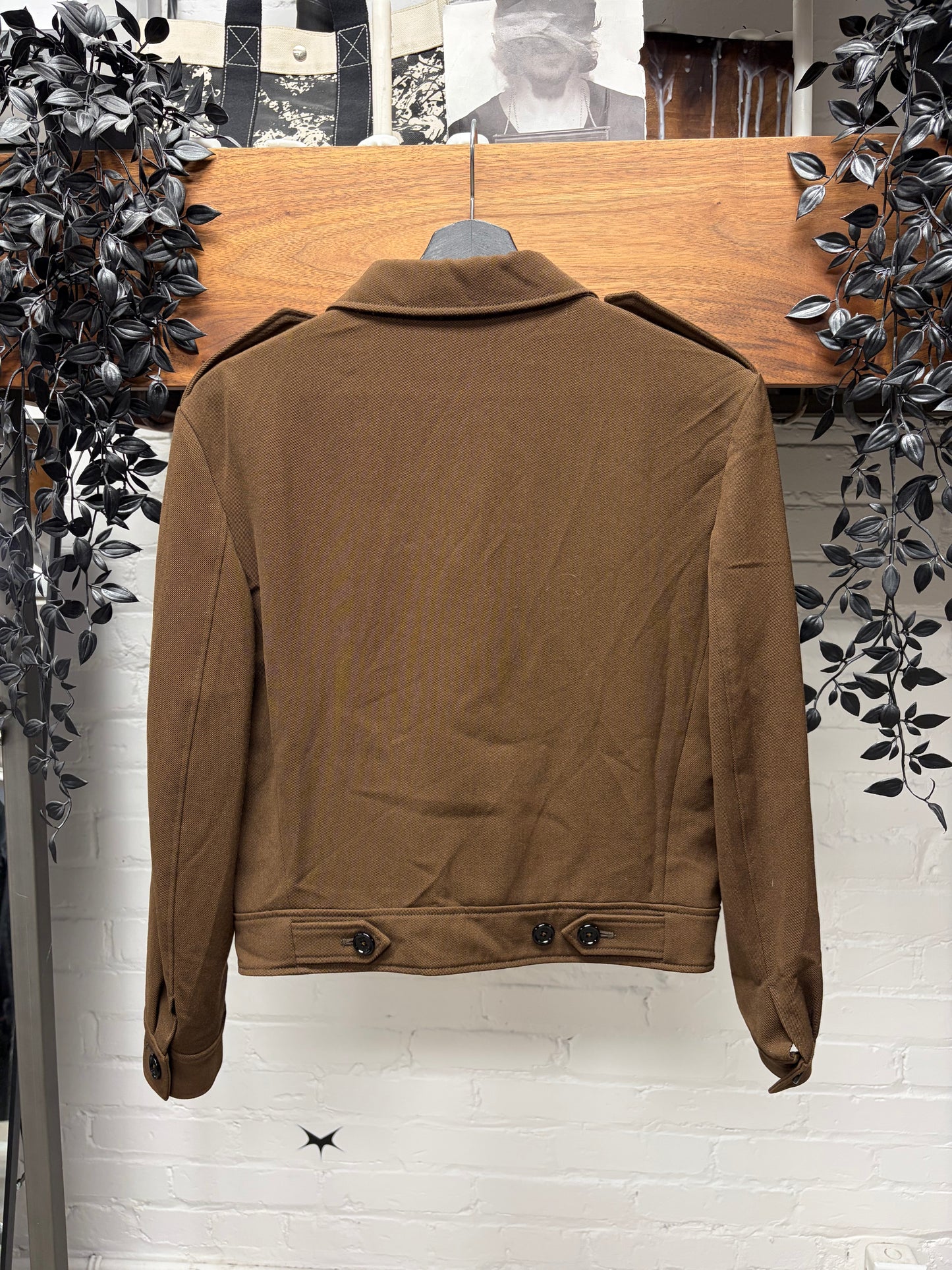 Celine Brown Gabardine Wool Cropped Army Jacket