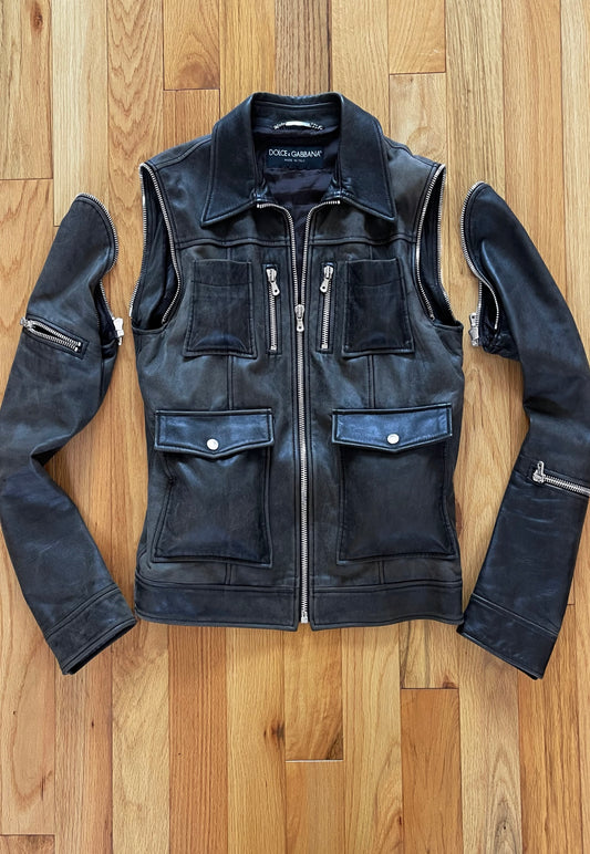 Spring Summer 2002 Dolce & Gabbana Mainline Detachable Sheepskin Zip Leather Jacket