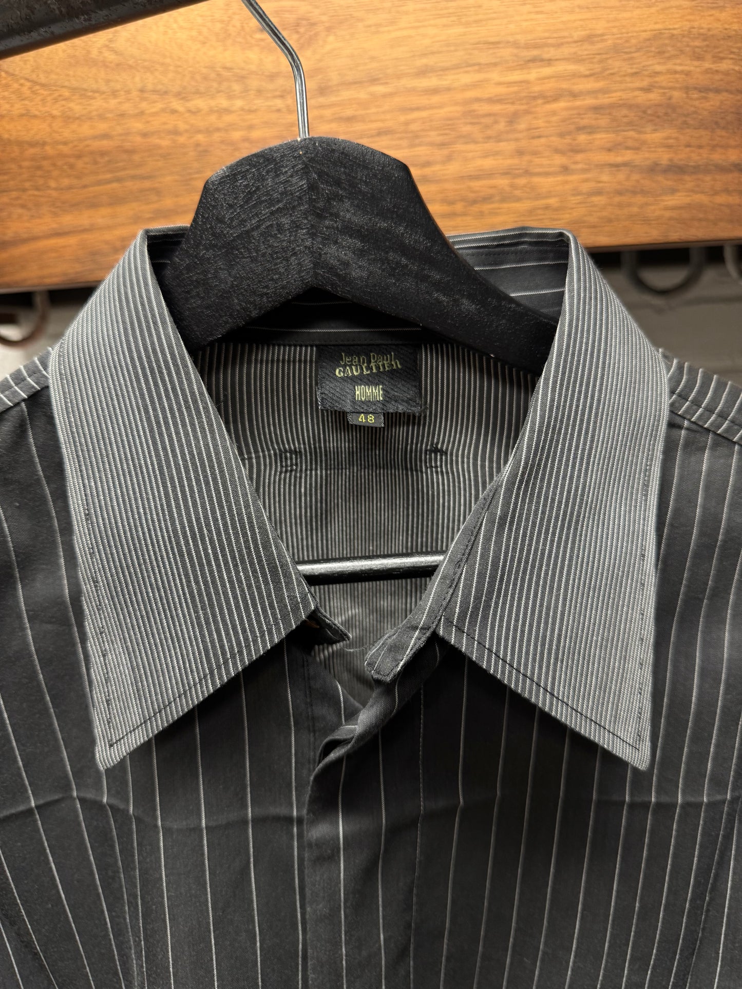 Vintage Jean Paul Gaultier Homme ‘Pinstripe’ Grey Dagger Collared Shirt
