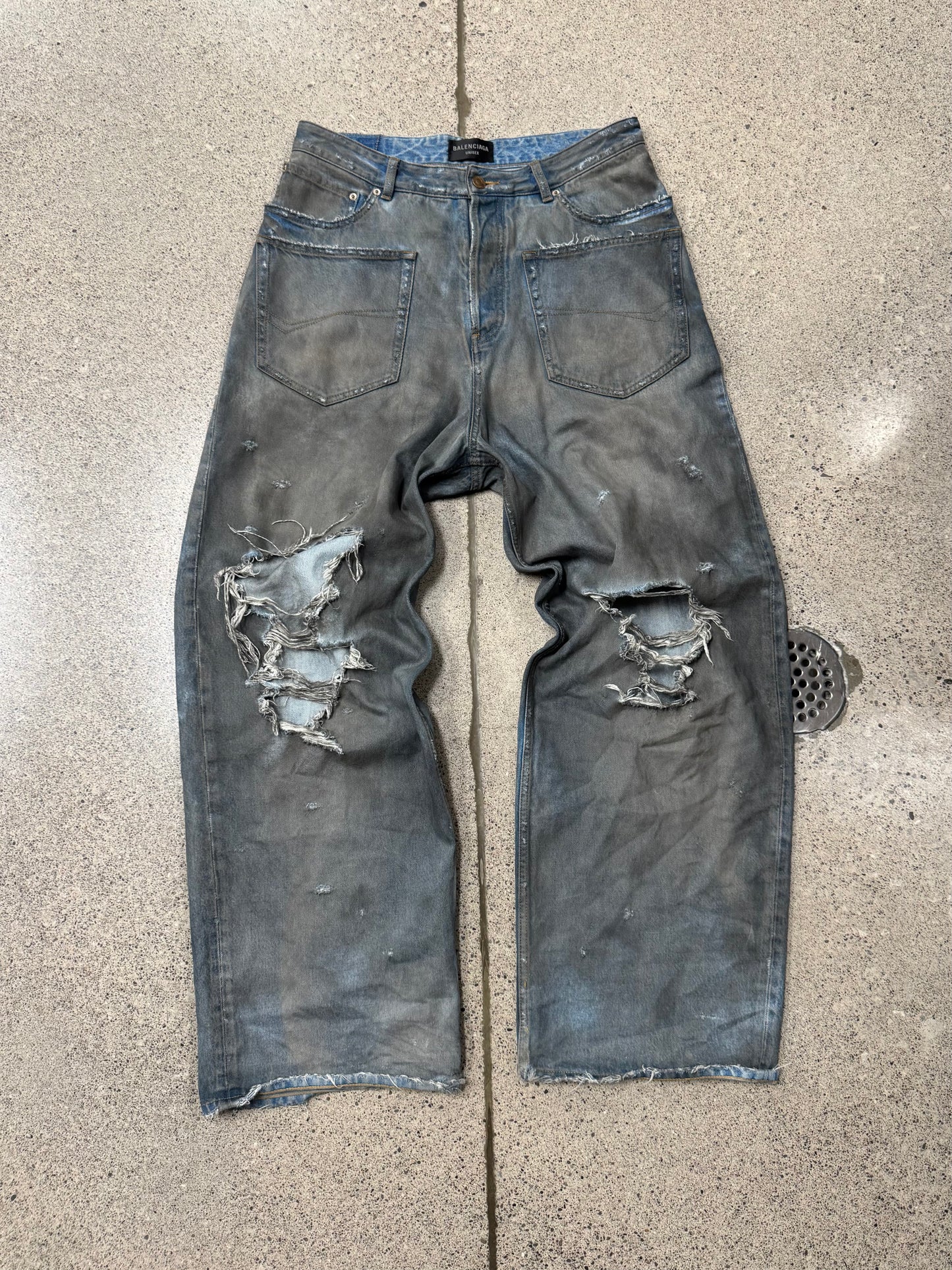 SS2023 Balenciaga ‘Mudshow’ Reversed Pocket Thrash Distressed Denim