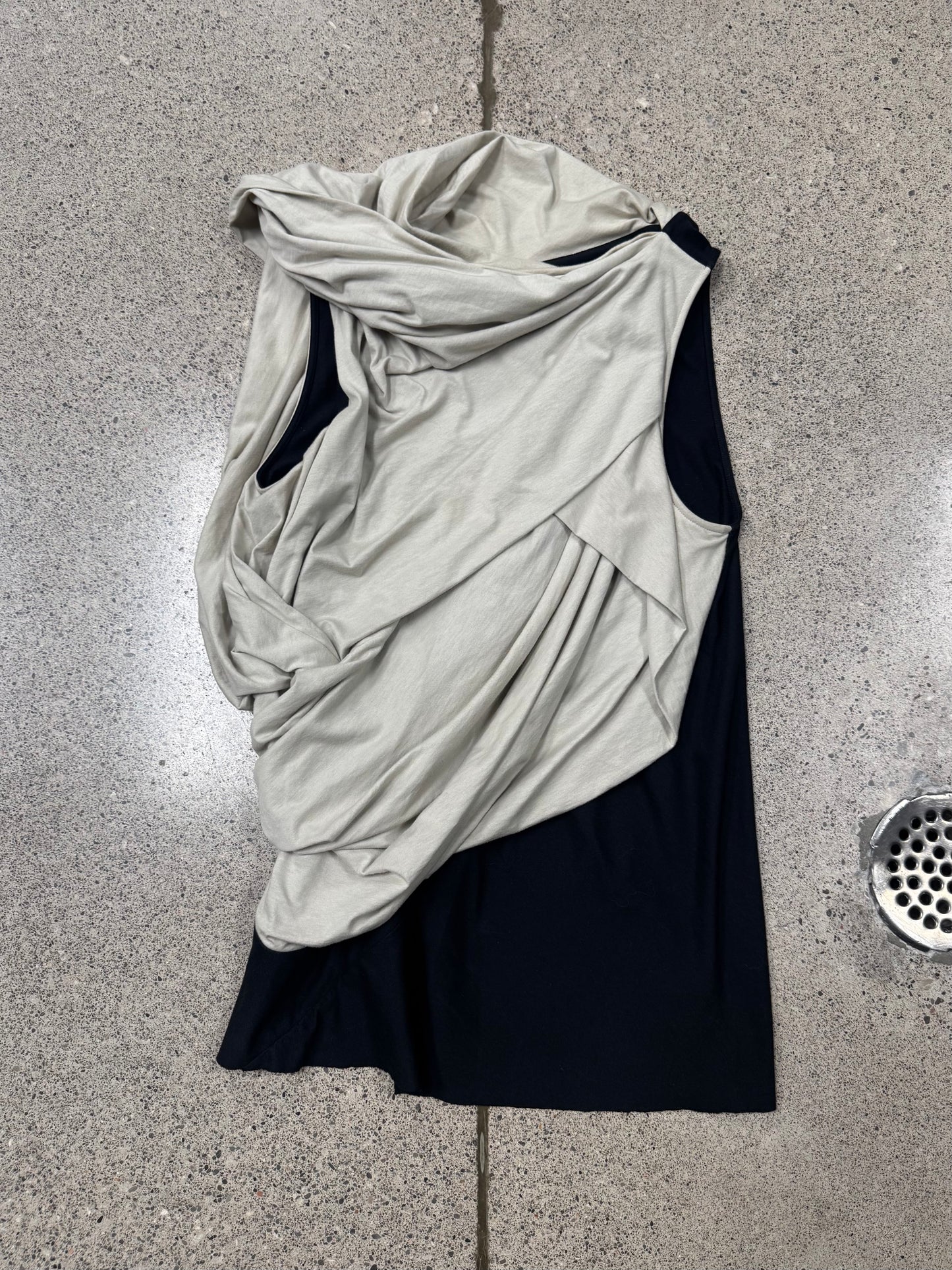 AW2022 Rick Owens ‘Strobe’ Layered Cotton Pearl/Black Sleeveless Top