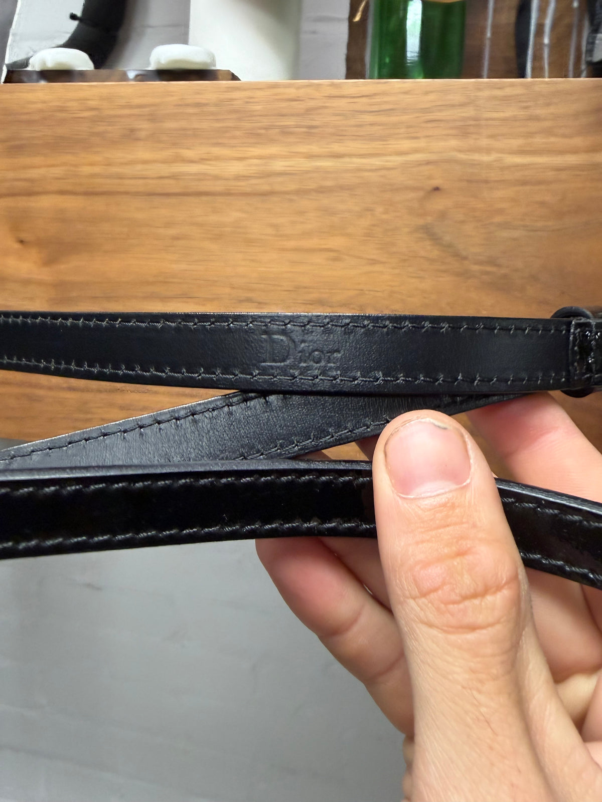 Dior Homme by Hedi Slimane Thin Black Gloss Coated Leather Belt