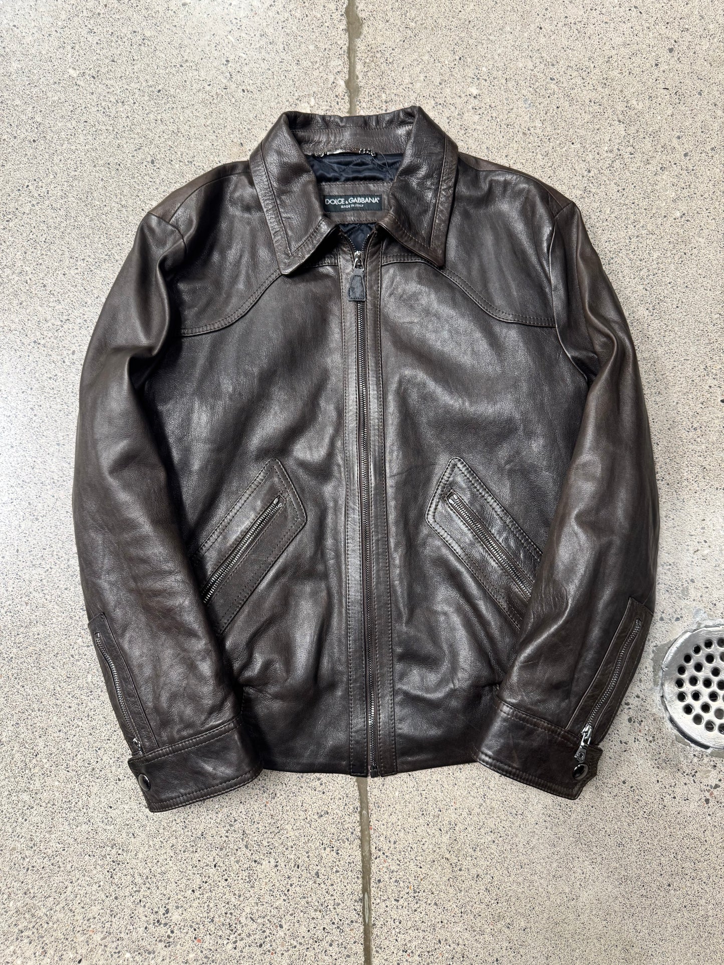 Dolce & Gabbana ‘Western’ Brown Calfskin Leather Jacket