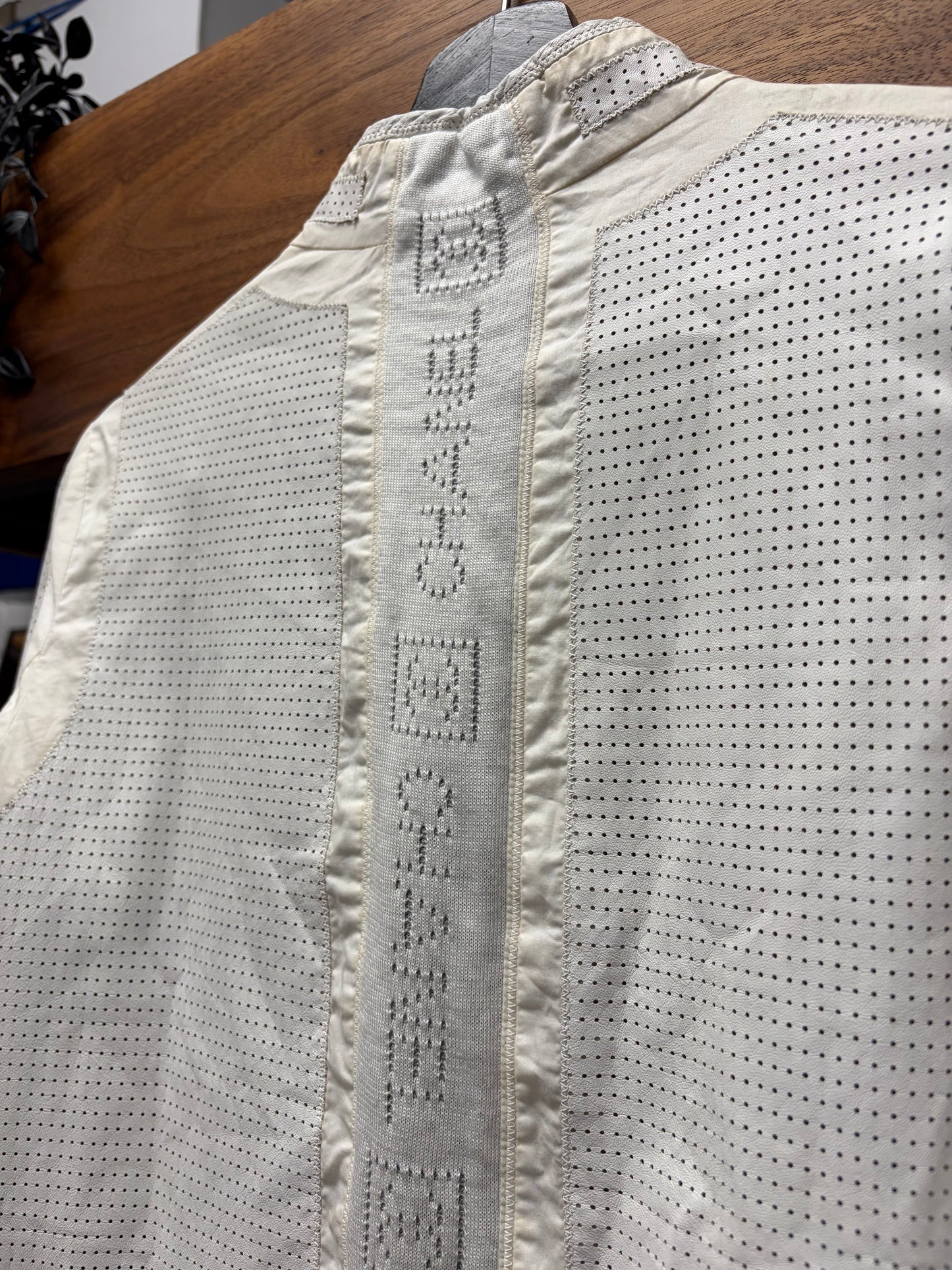 Chanel Identification ‘Perforated Logo’ Cream White Panelled Moto Racing Jacket