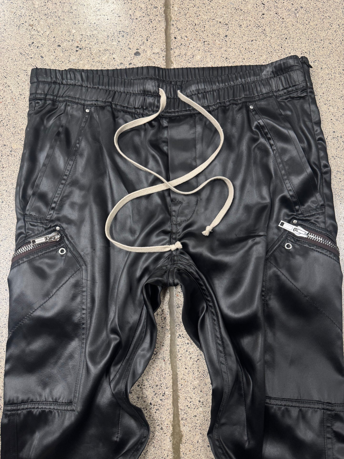 AW2020 Rick Owens ‘Performa’ Black Satin Cargo Pants