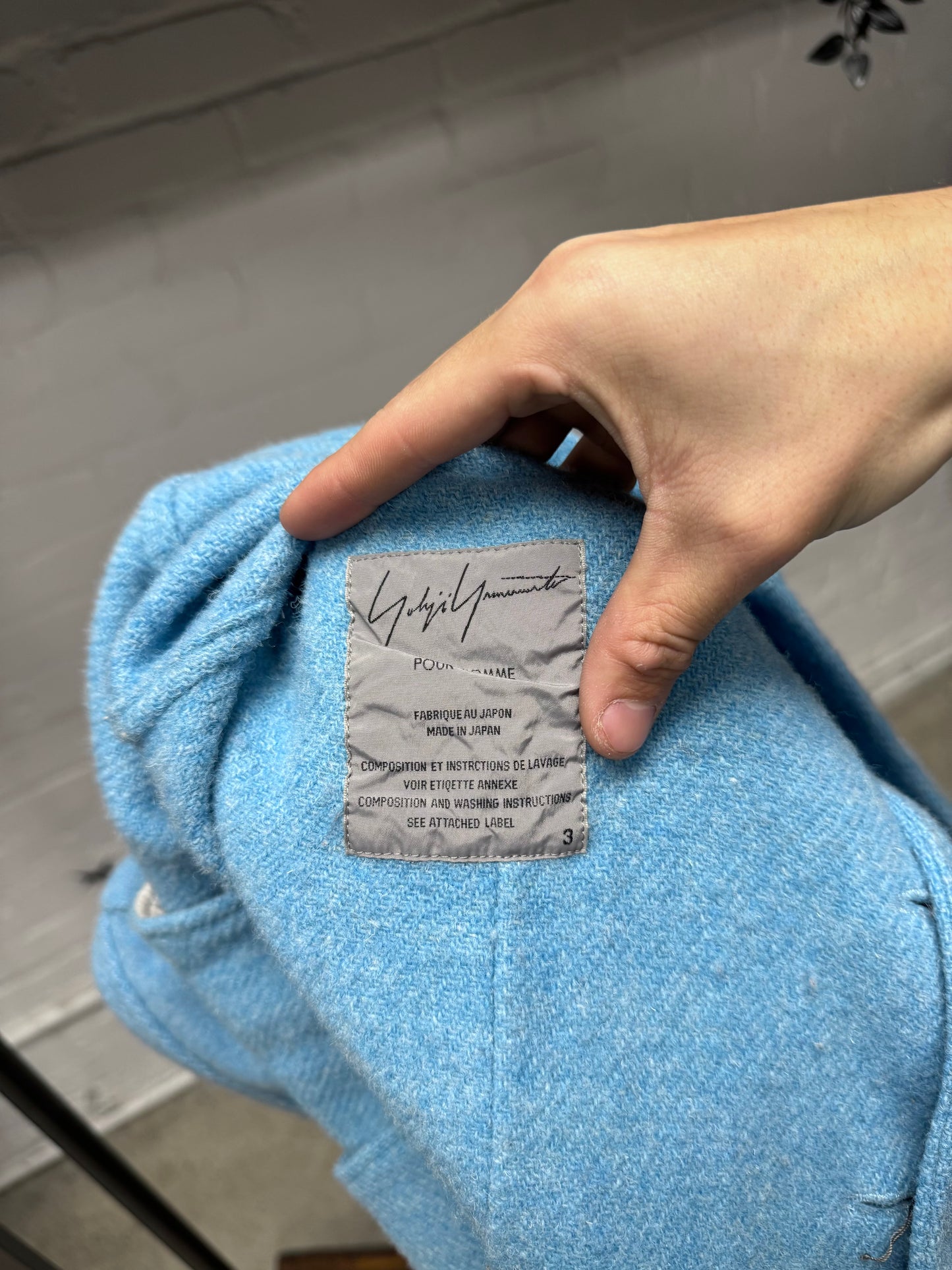 Vintage 90s Yohji Yamamoto Pour Homme Mainline ‘Baby Blue’ Wool Coat