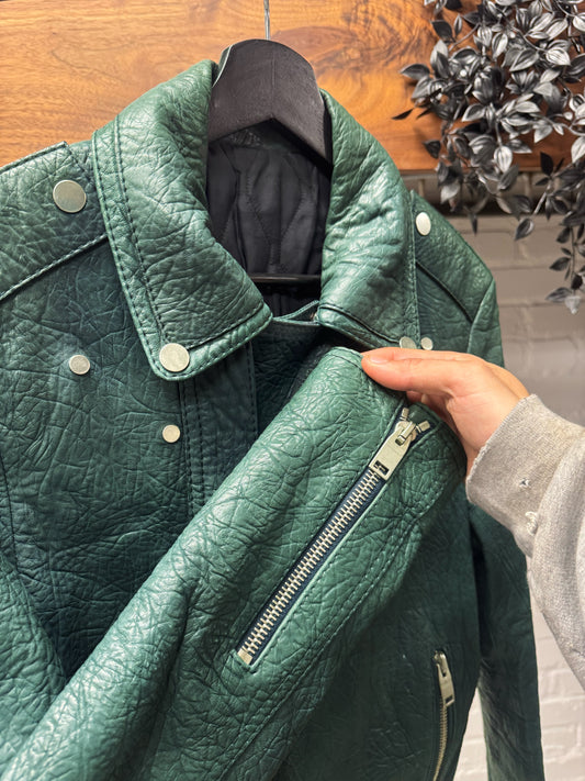 SS2014 Balenciaga by Alexander Wang Blue Calfskin Leather Biker Jacket