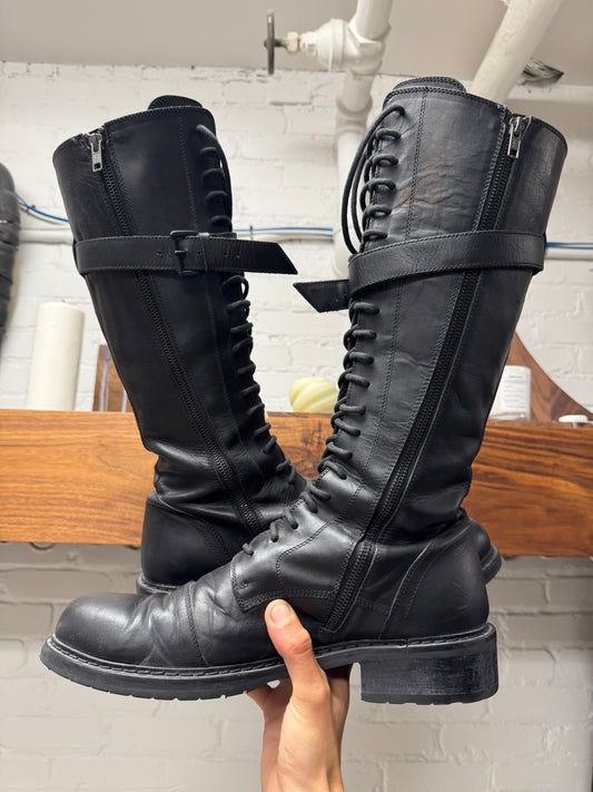 Ann Demeulemeester ‘Danny’ Knee High Calfskin Leather Combat Boots