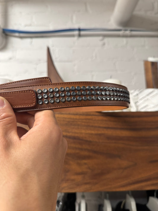 Saint Laurent Leather Studded Brown Calfskin Leather Belt