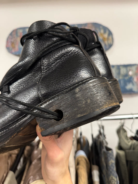 Dirk Bikkembergs ‘Heel Laced’ Black Leather Combat Boots