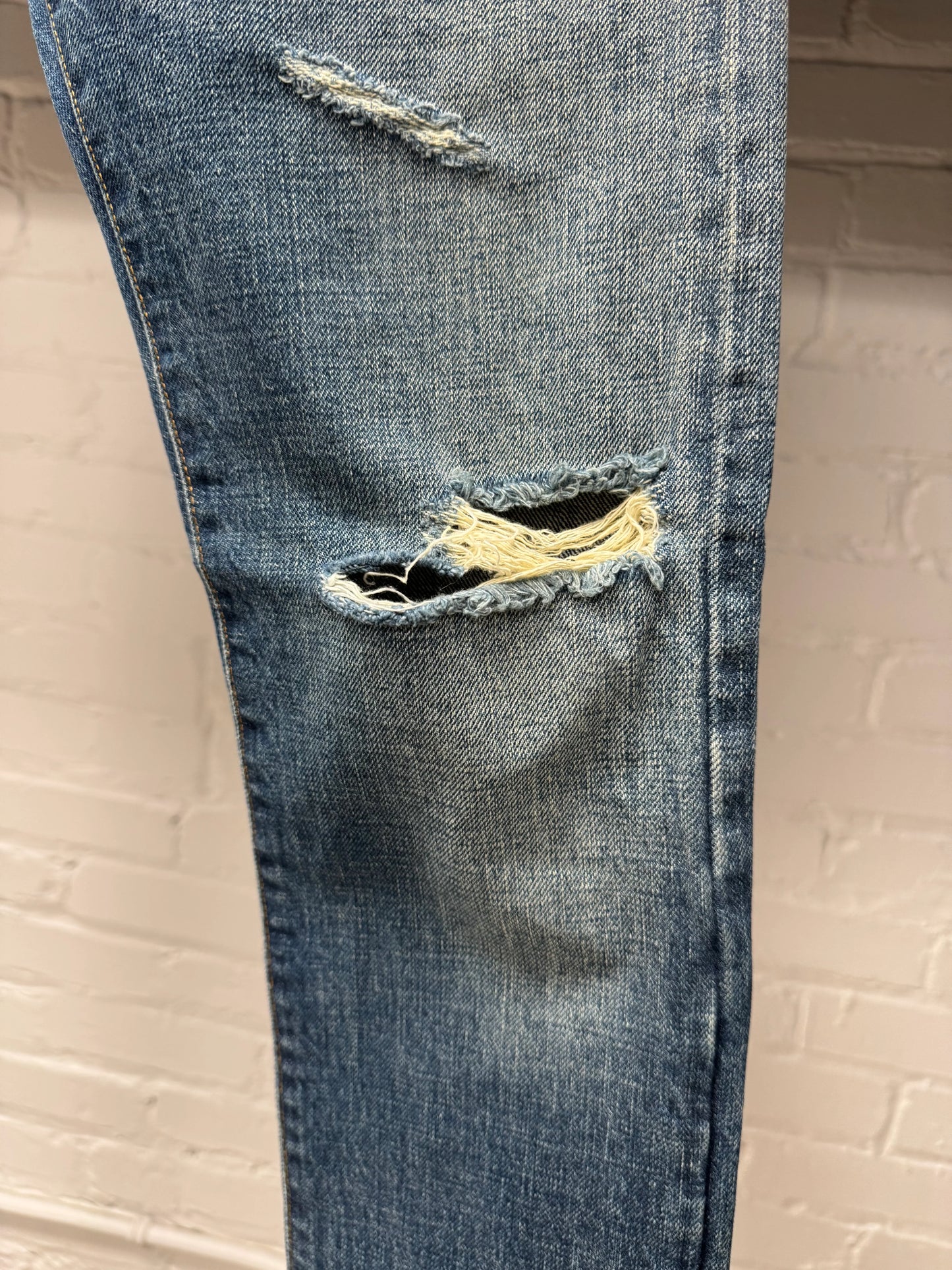 2015 Saint Laurent by Hedi Slimane ‘D02’ Knee Distressed Blue Skinny Jeans
