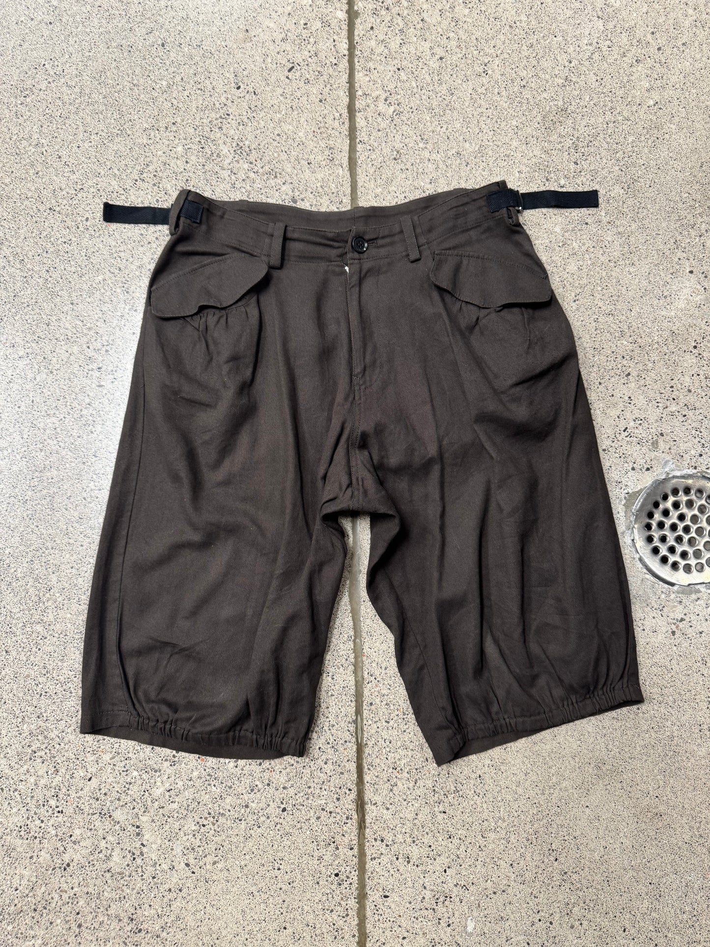 Yohji Yamamoto ‘Y’s’ Buckle Waist-Strap Brown Cargo Shorts