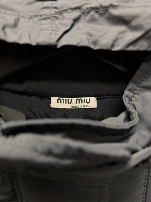 Miu Miu Padded Black Cropped Down Fill Puffer Jacket with Stow Hood