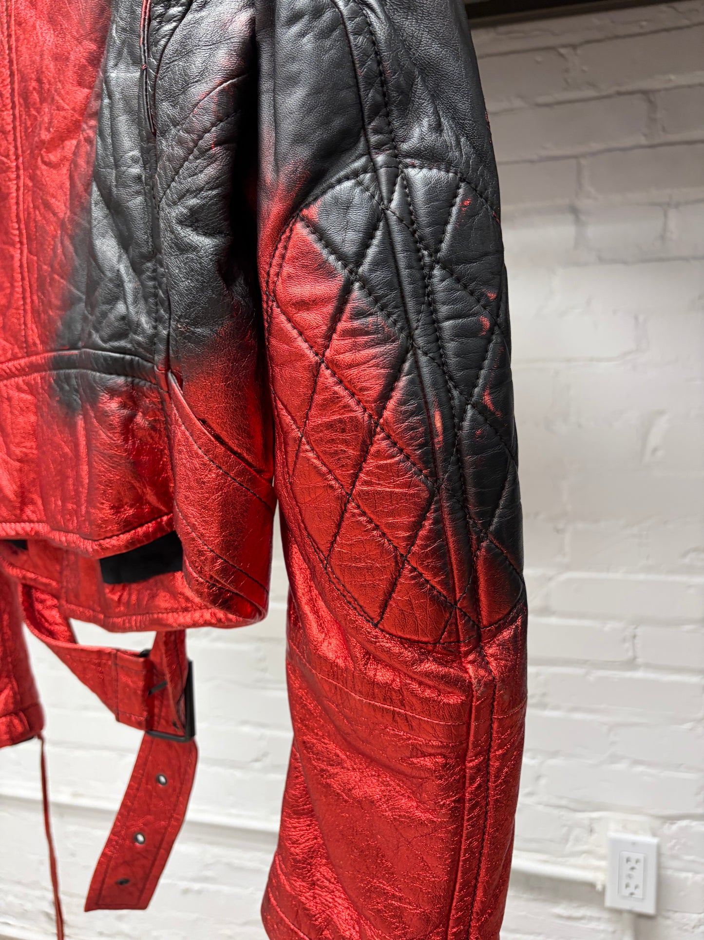 SS2017 Haider Ackermann Runway ‘Spray Painted’ Black/Red Gradient Leather Moto Jacket