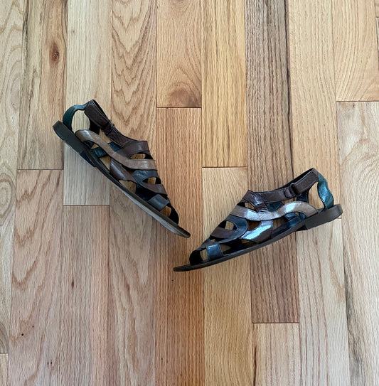 SS2009 Raf Simons Woven Leather Wood Sole Slides