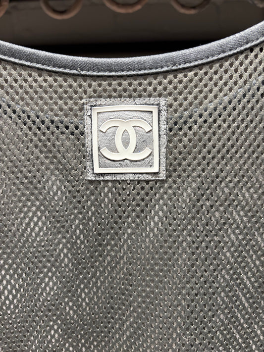 SS2003 Chanel ‘Identification’ Grey Mesh Basketball Jersey Sleeveless Top