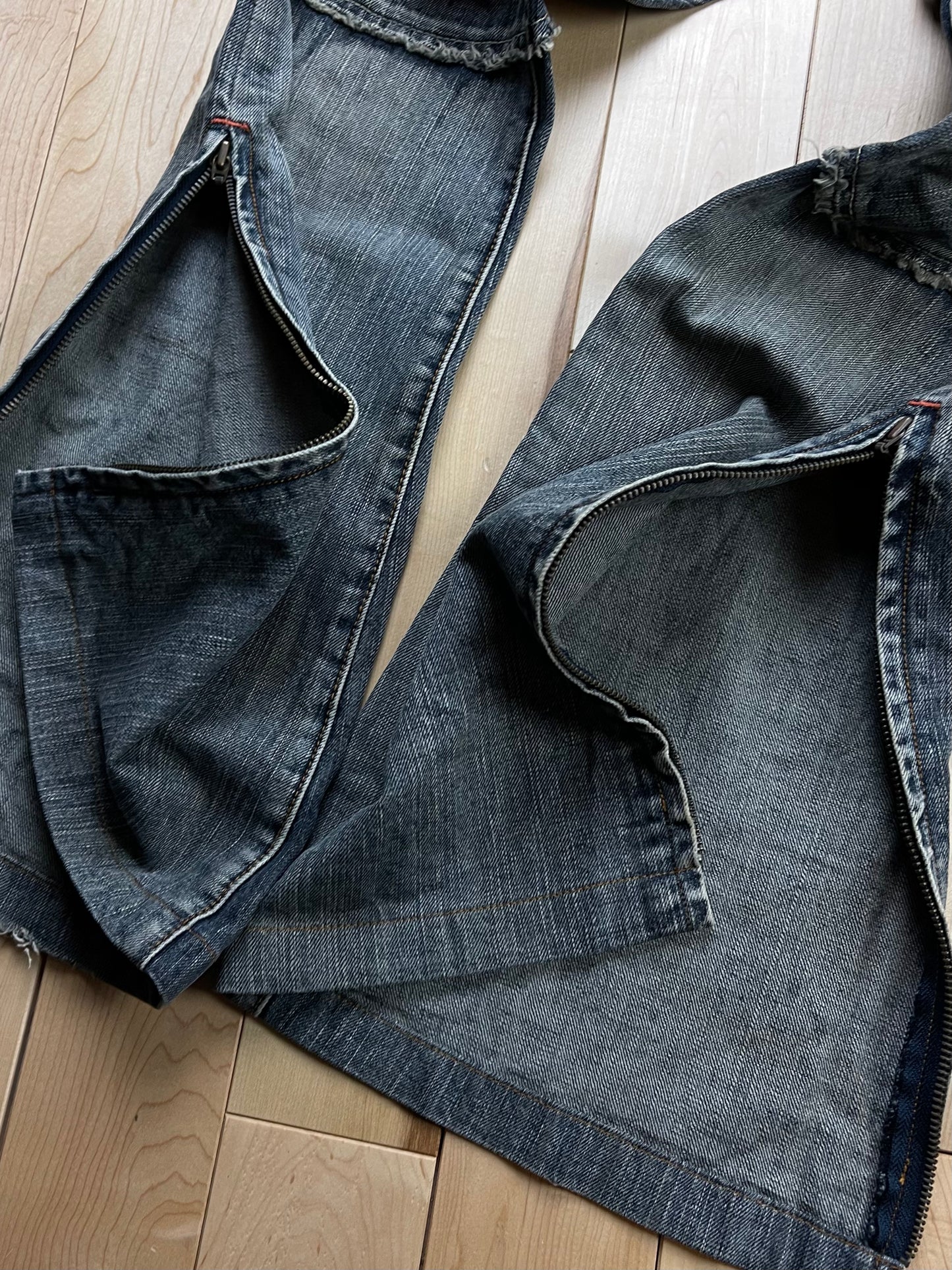 Tornado Mart Flare Cut Distressed Grey Denim