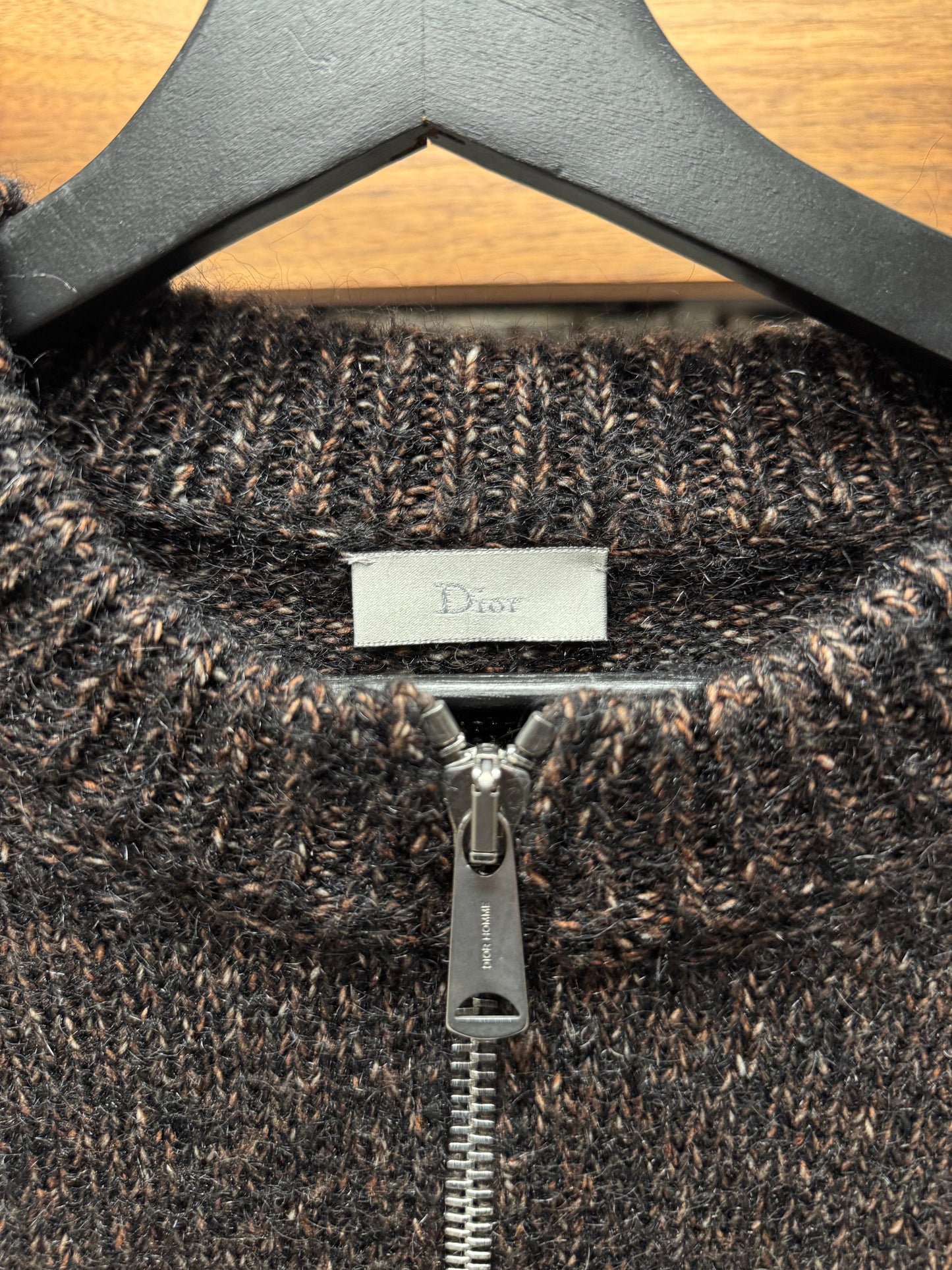 Dior Homme Speckled Brown Wool Quarter Zip Sweater