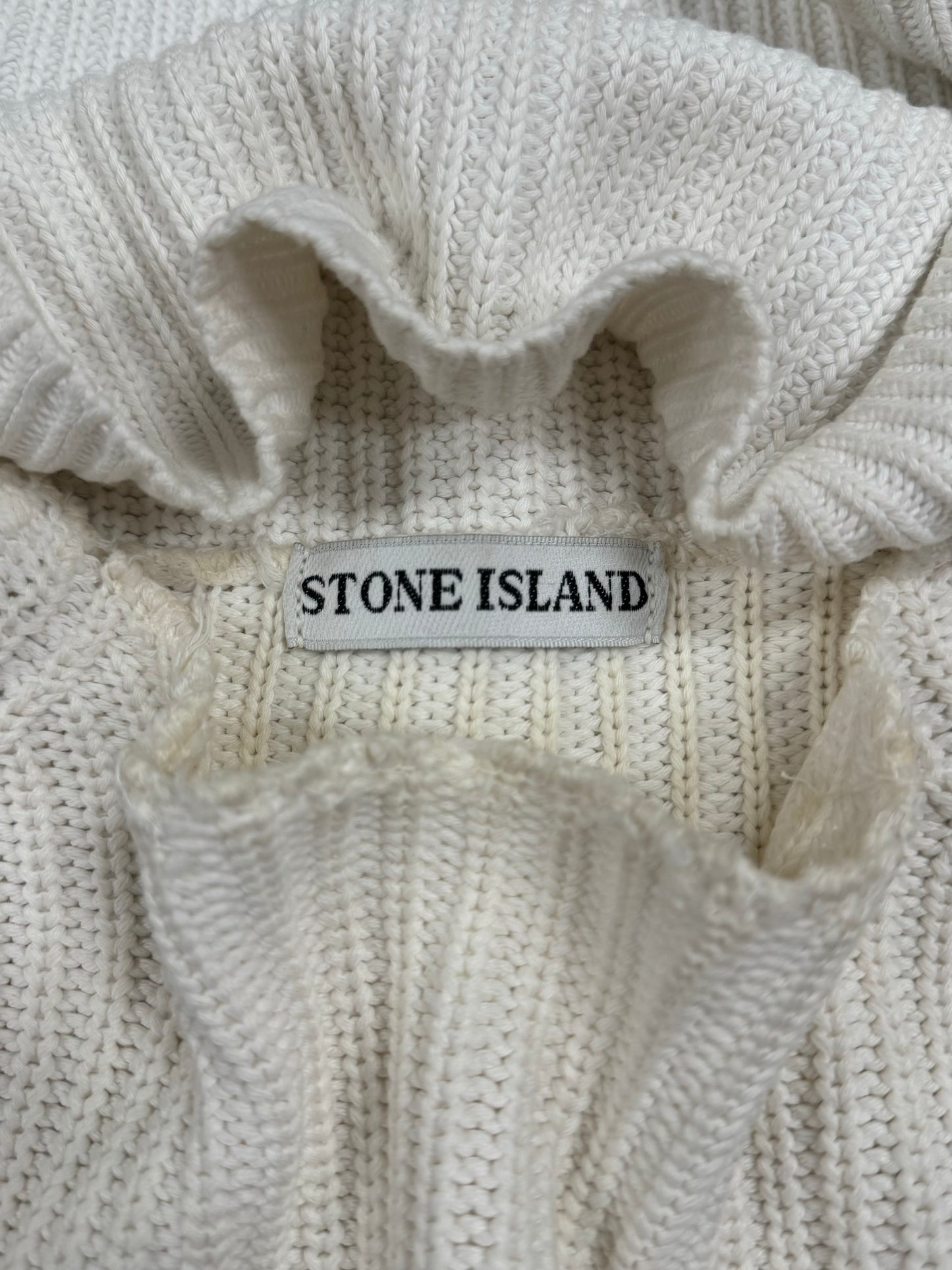 2000s Stone Island Cream White Badge Logo Knit Sweater