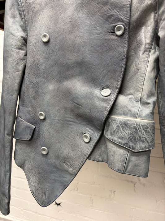 Alexander McQueen Asymmetric Rustic Blue Leather Napoleon Jacket