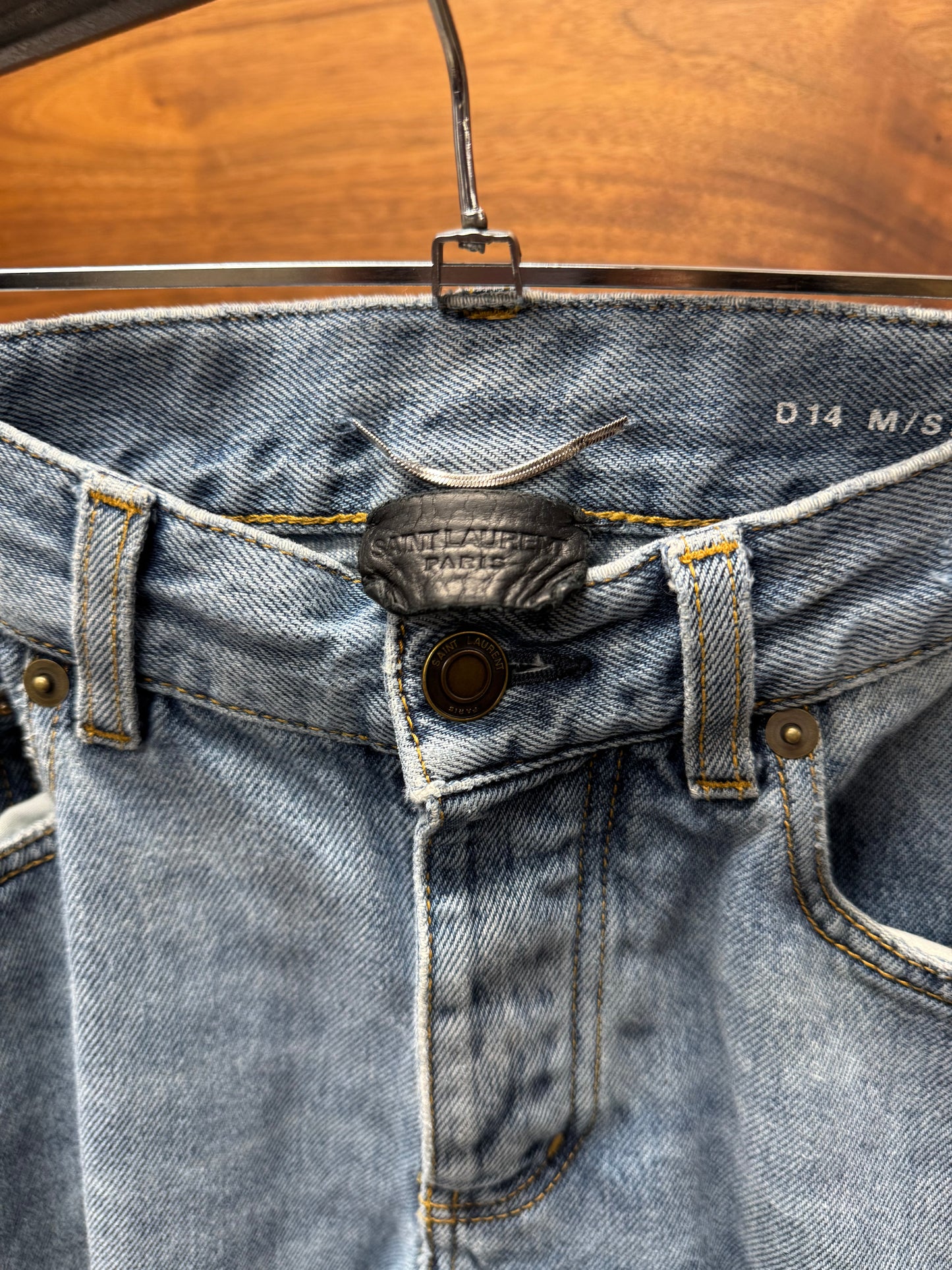 2017 Saint Laurent Pocket Logo ‘D14’ Distressed Blue Denim