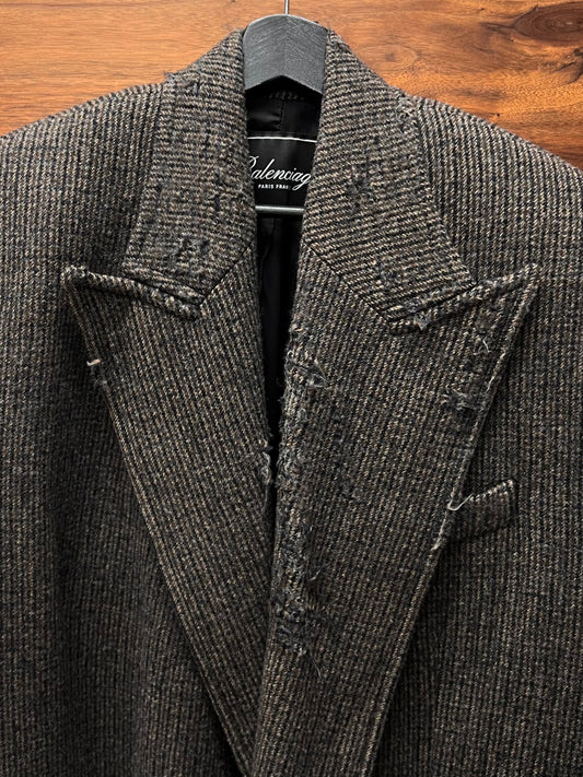 AW2021 Balenciaga Oversized ‘Shoulder-Pad’ Wool/Tweed Distressed Overcoat