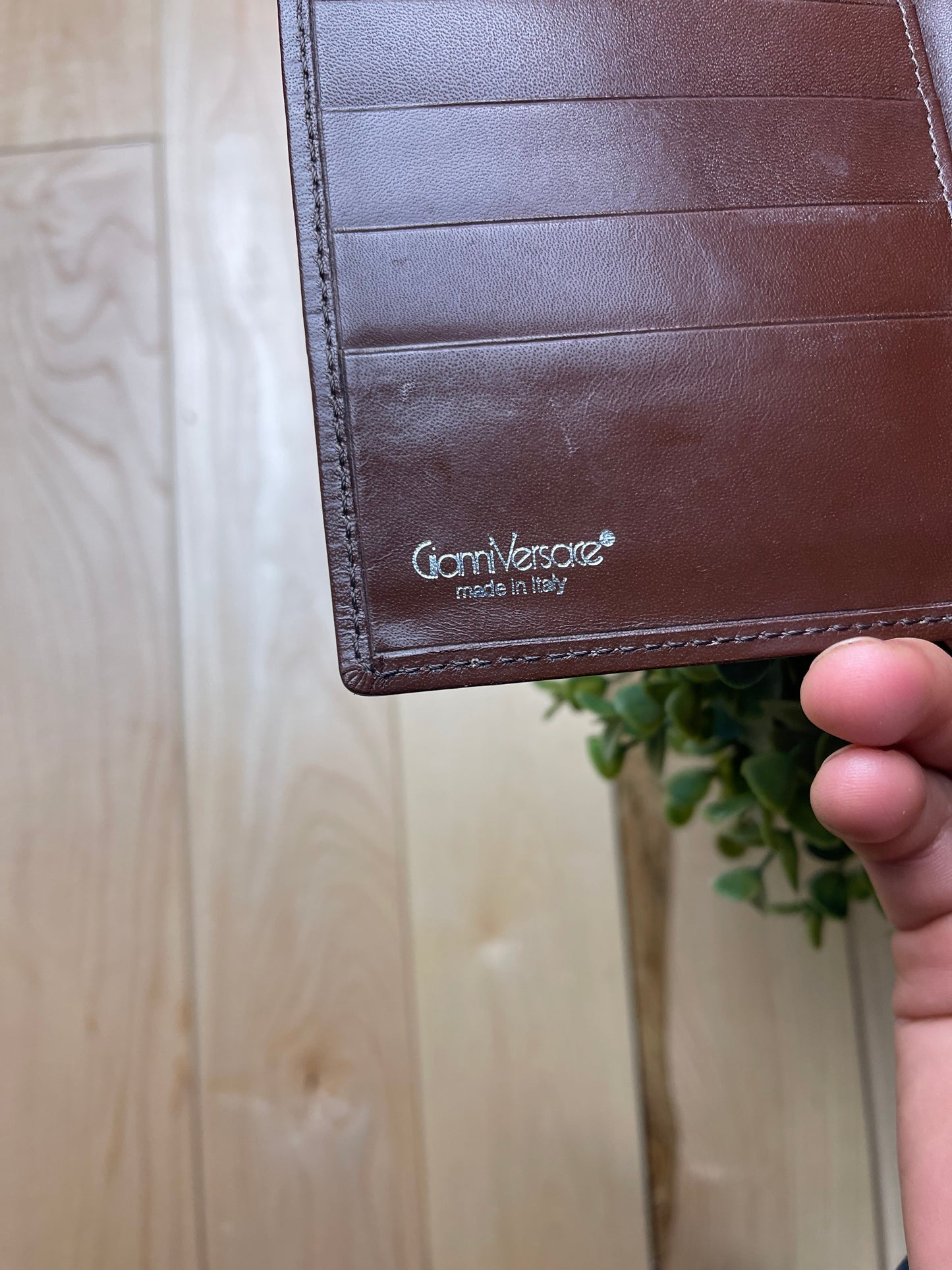 Versace Ribbed Brown Leather Cardholder Long Wallet