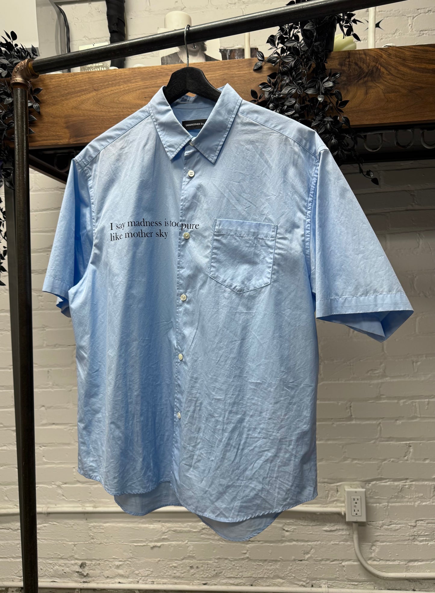 SS2023 Undercover ‘Mother Sky’ Slogan Blue Button Down Shirt