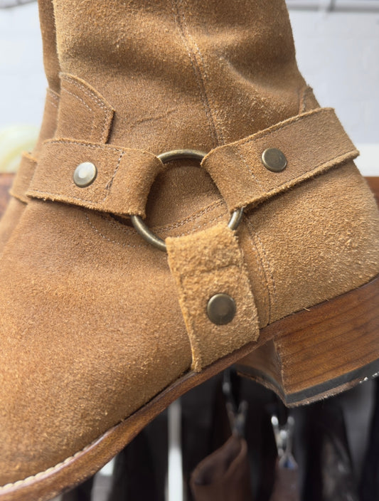 Saint Laurent ‘Wyatt’ Brown Suede Harness Boots