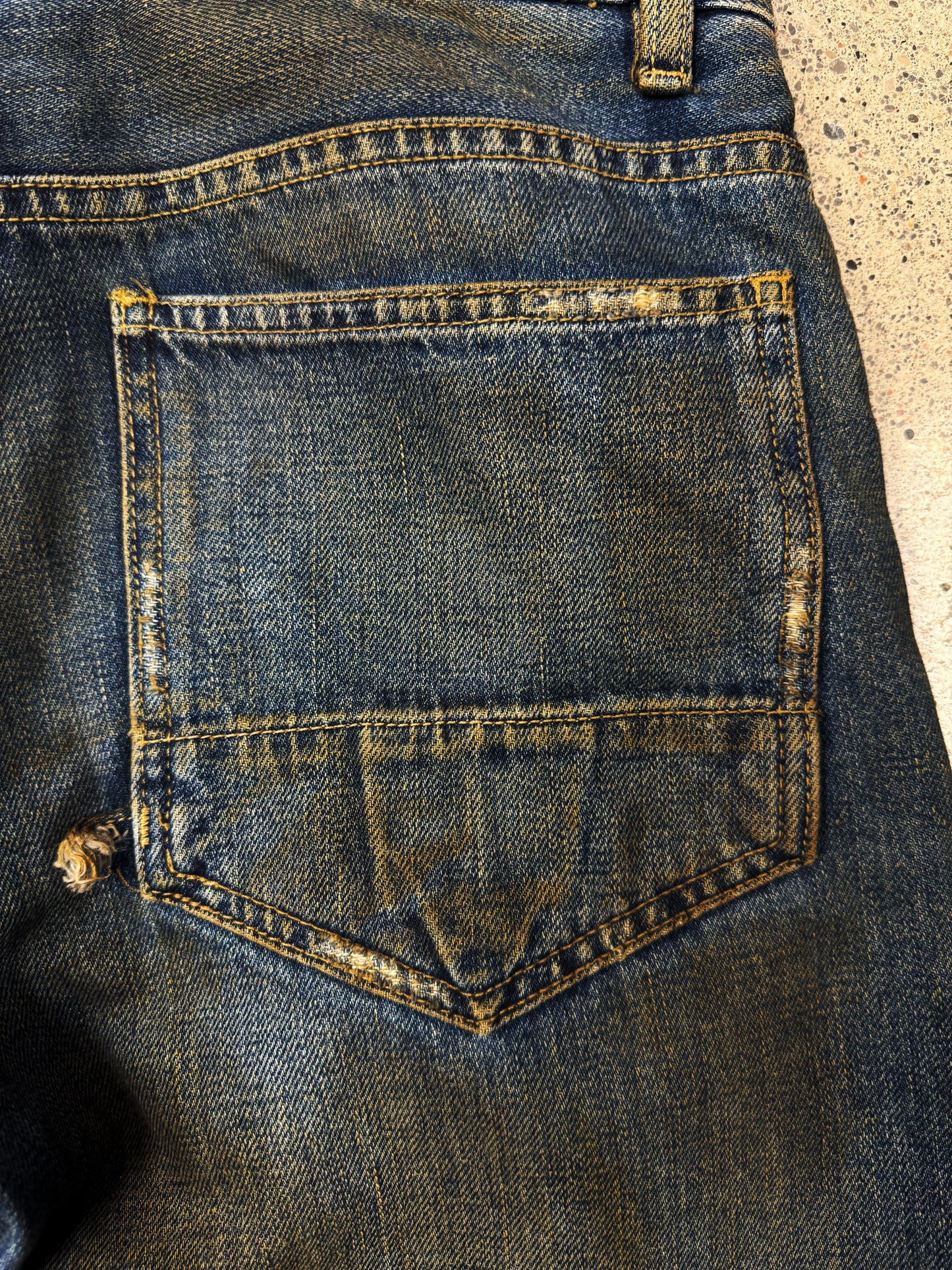 2000s Rick Owens ‘Slab’ Dirt Wash Blue Bootcut Denim