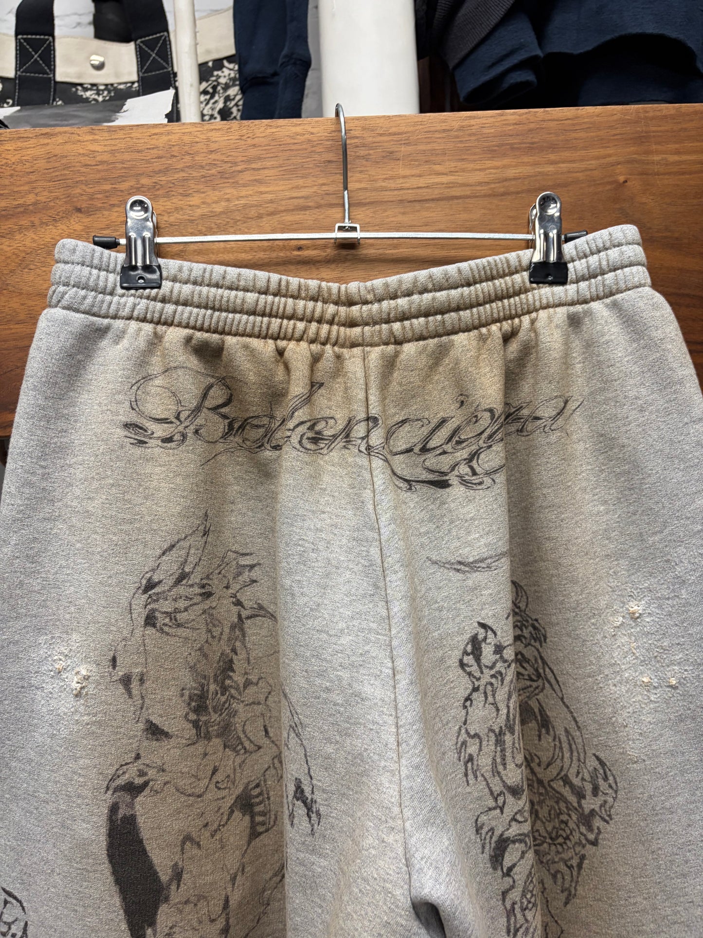 SS2024 Balenciaga ‘Tattoo’ Grey Dirt Washed Baggy Sweatpants