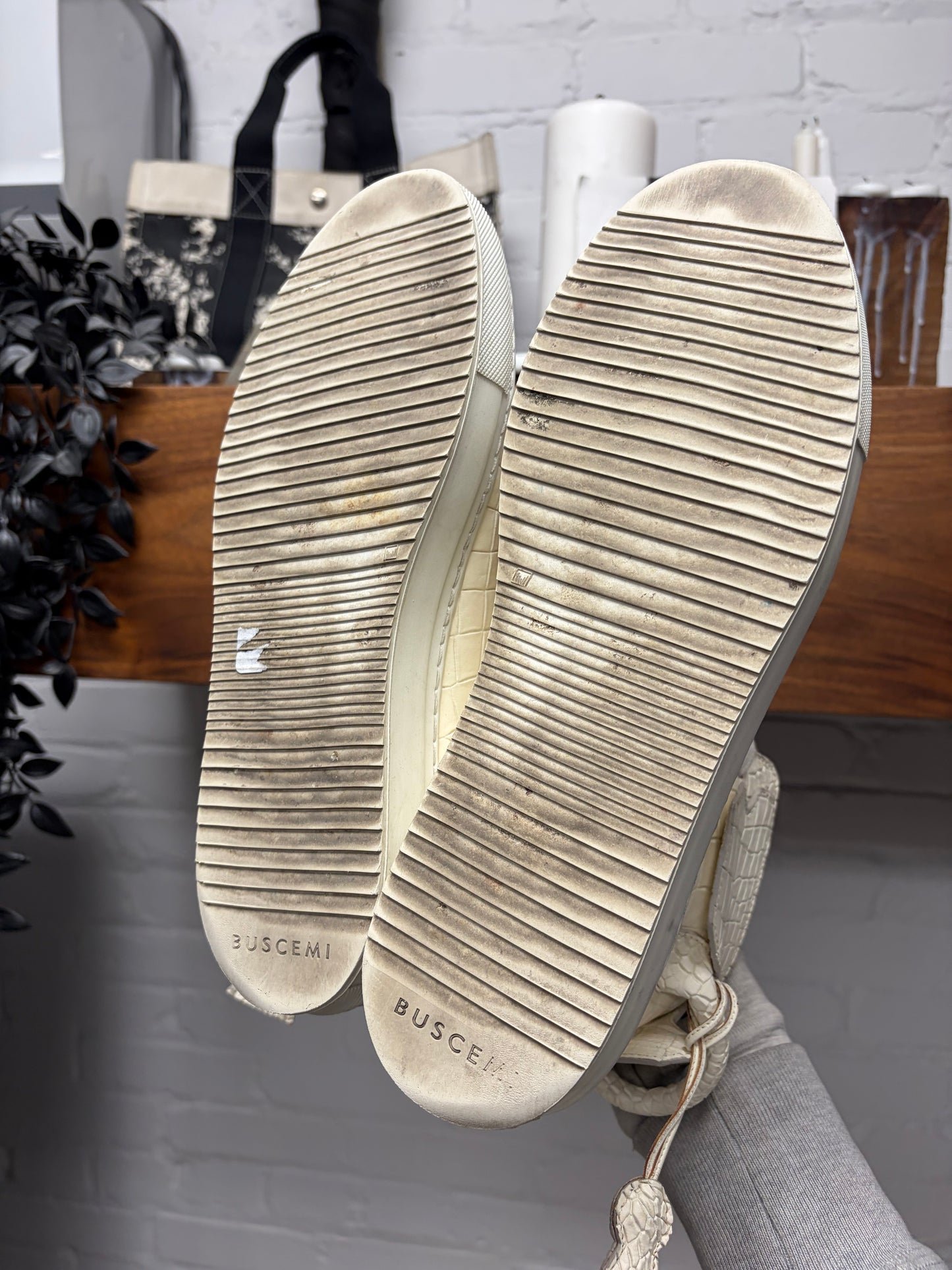 Buscemi x En Noir Croc Embossed Cream White Leather High Top Sneakers