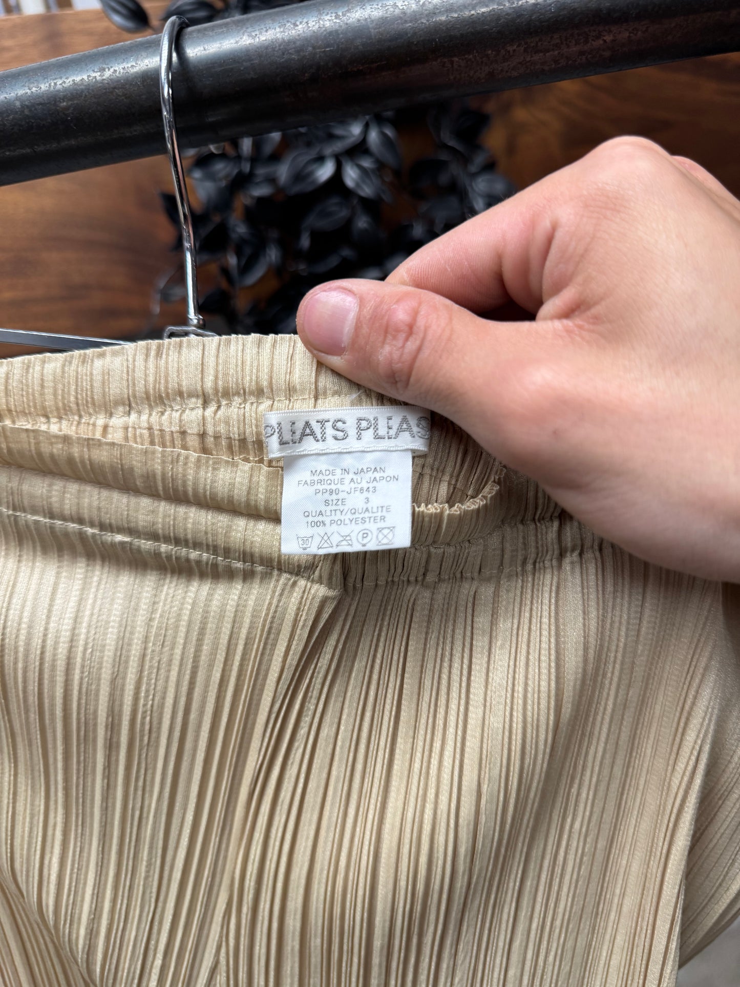 Issey Miyake ‘Pleats Please’ Cream Wide Leg Trousers