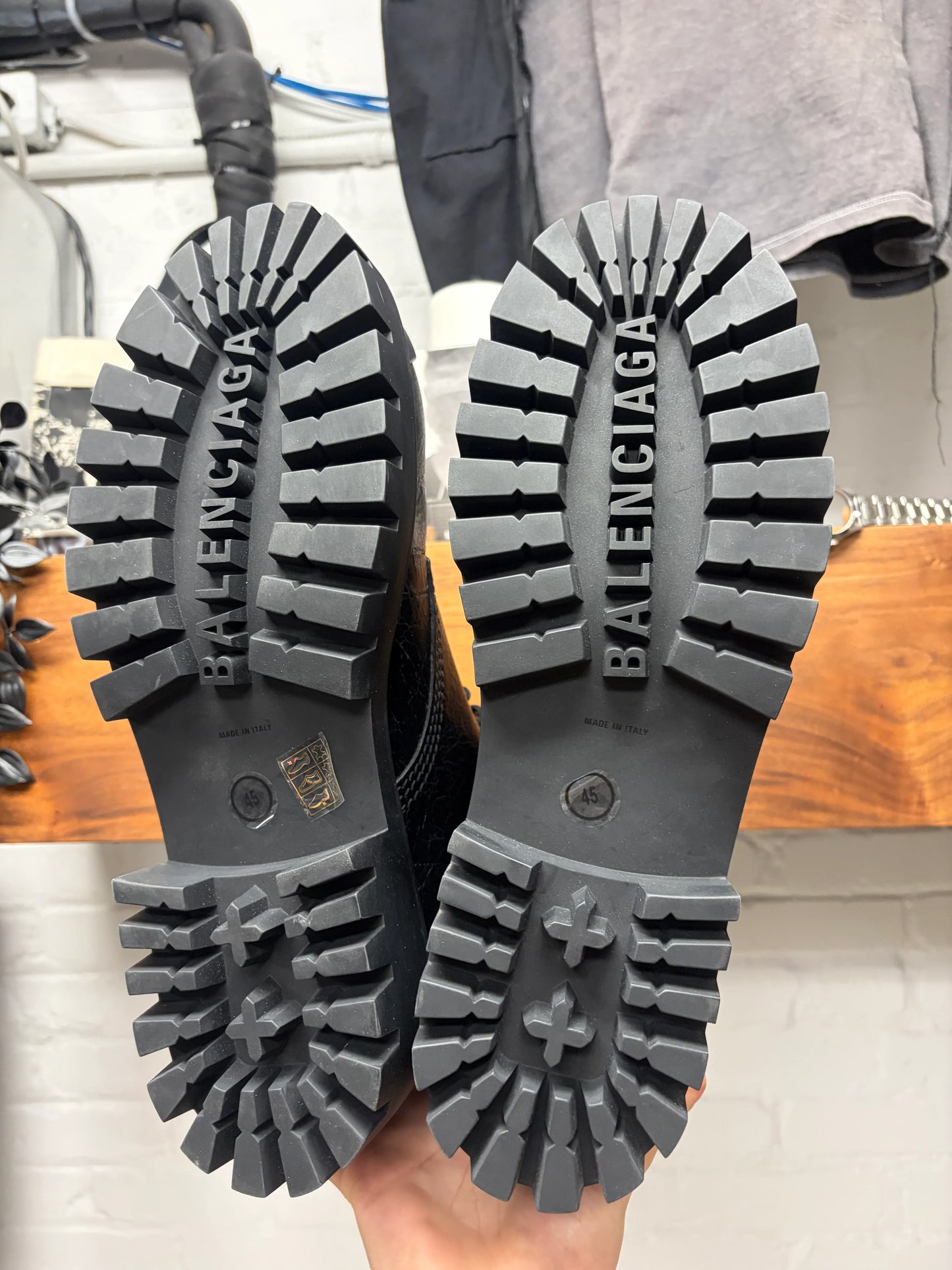 Balenciaga ‘Strike’ Grained Black Leather Combat Boots