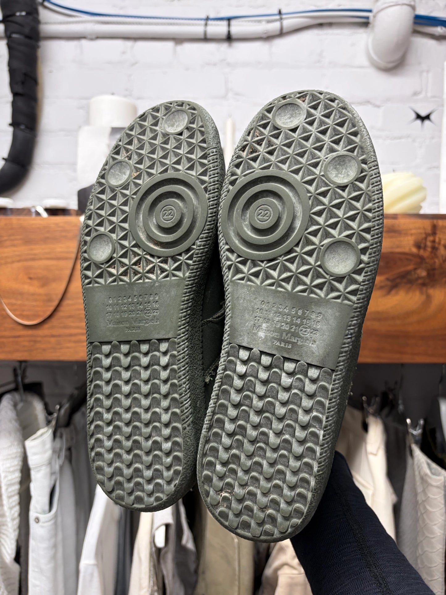 Maison Margiela ‘G.A.T.’ Military Green Distressed Canvas Low Top Sneakers