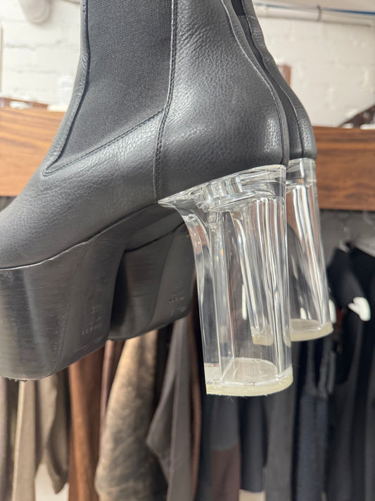 Rick Owens Black Leather/Clear Heel Kiss Boots