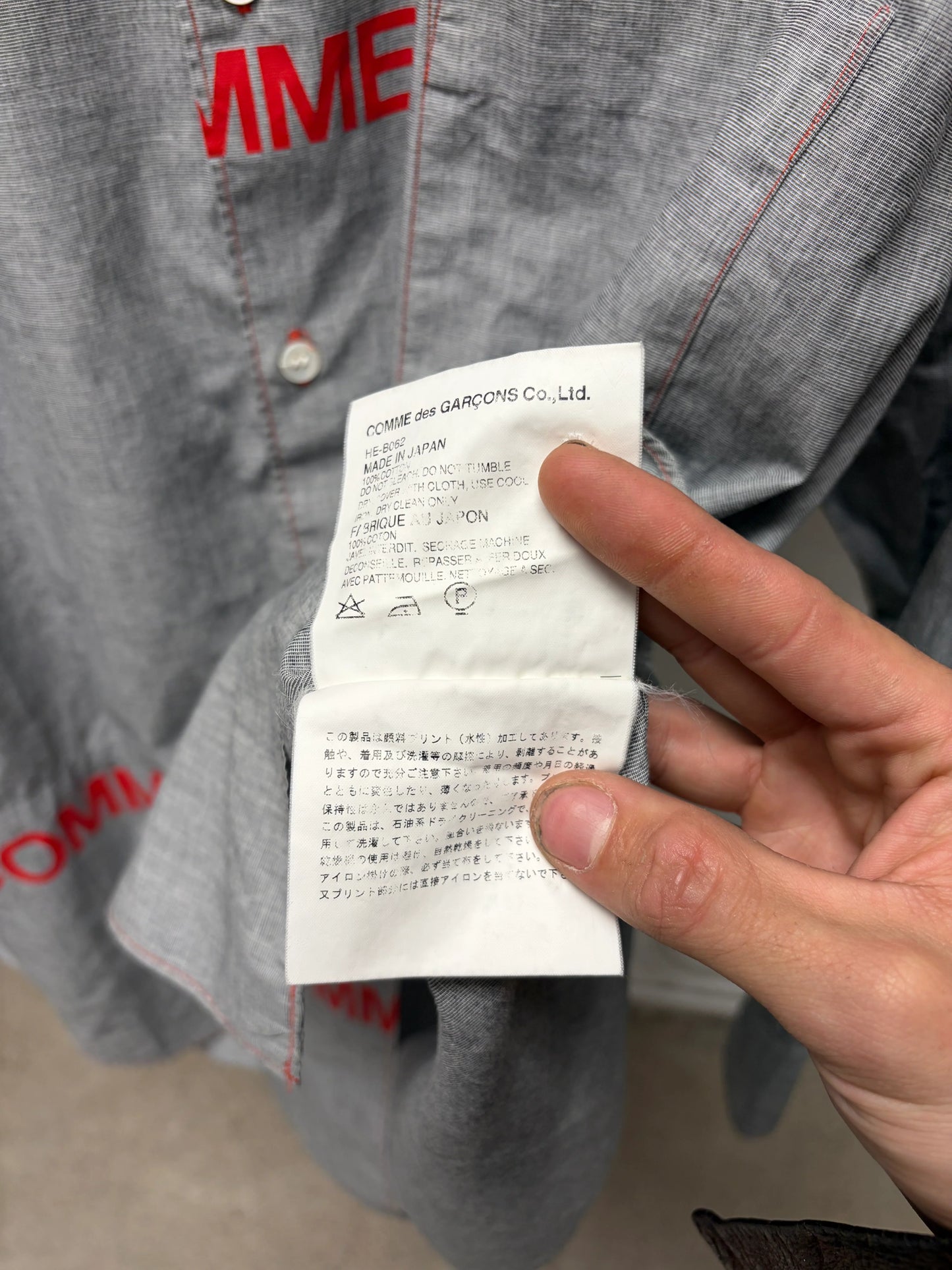 2001 Comme Des Garçons Homme ‘Split Logo’ Red/Grey Button Up Shirt