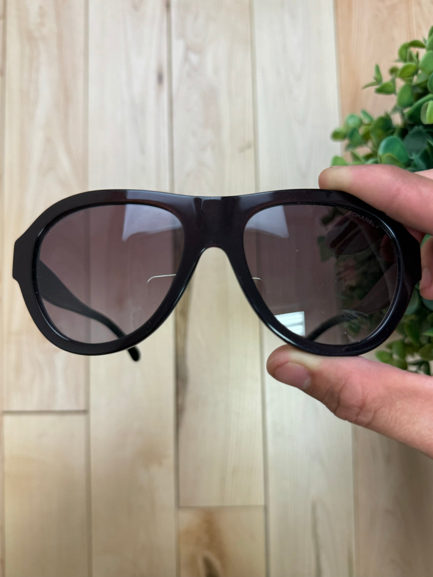 Chanel Interlock Logo Rhinestone Aviator Sunglasses